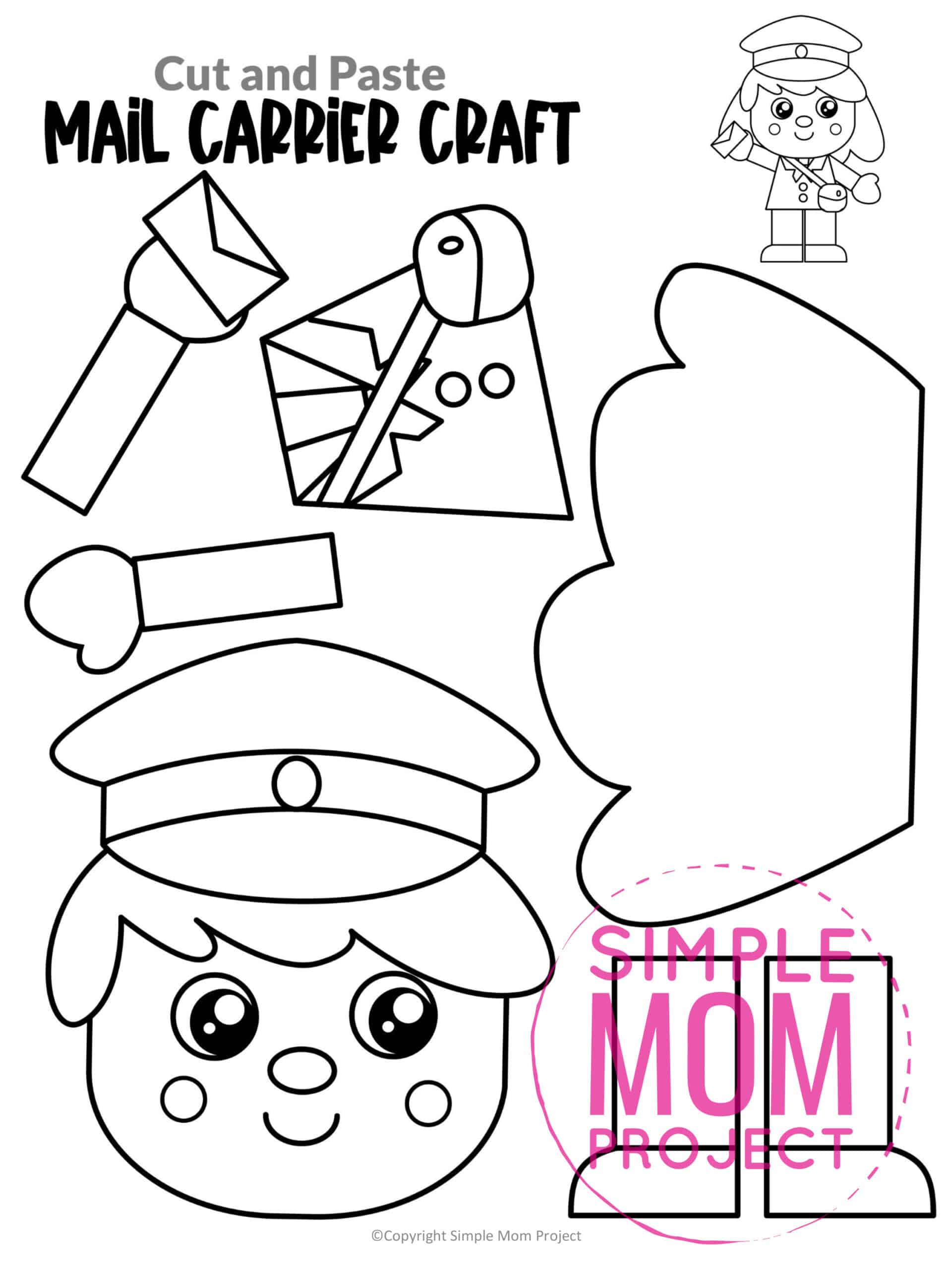 Free printable mail carrier craft community helper for kids, preschoolers, toddlers and kindergartners