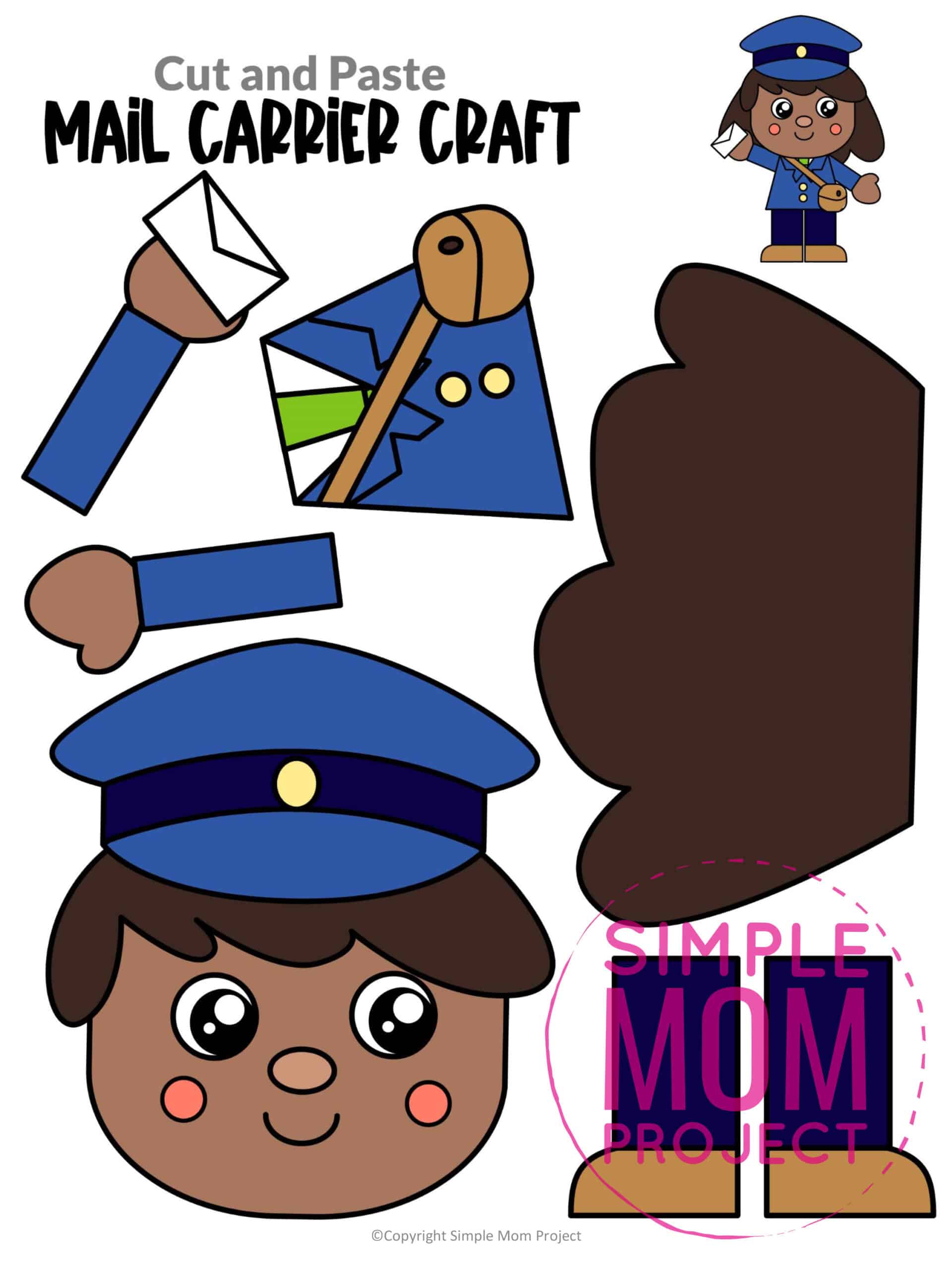 Free printable mail carrier craft community helper for kids, preschoolers, toddlers and kindergartners
