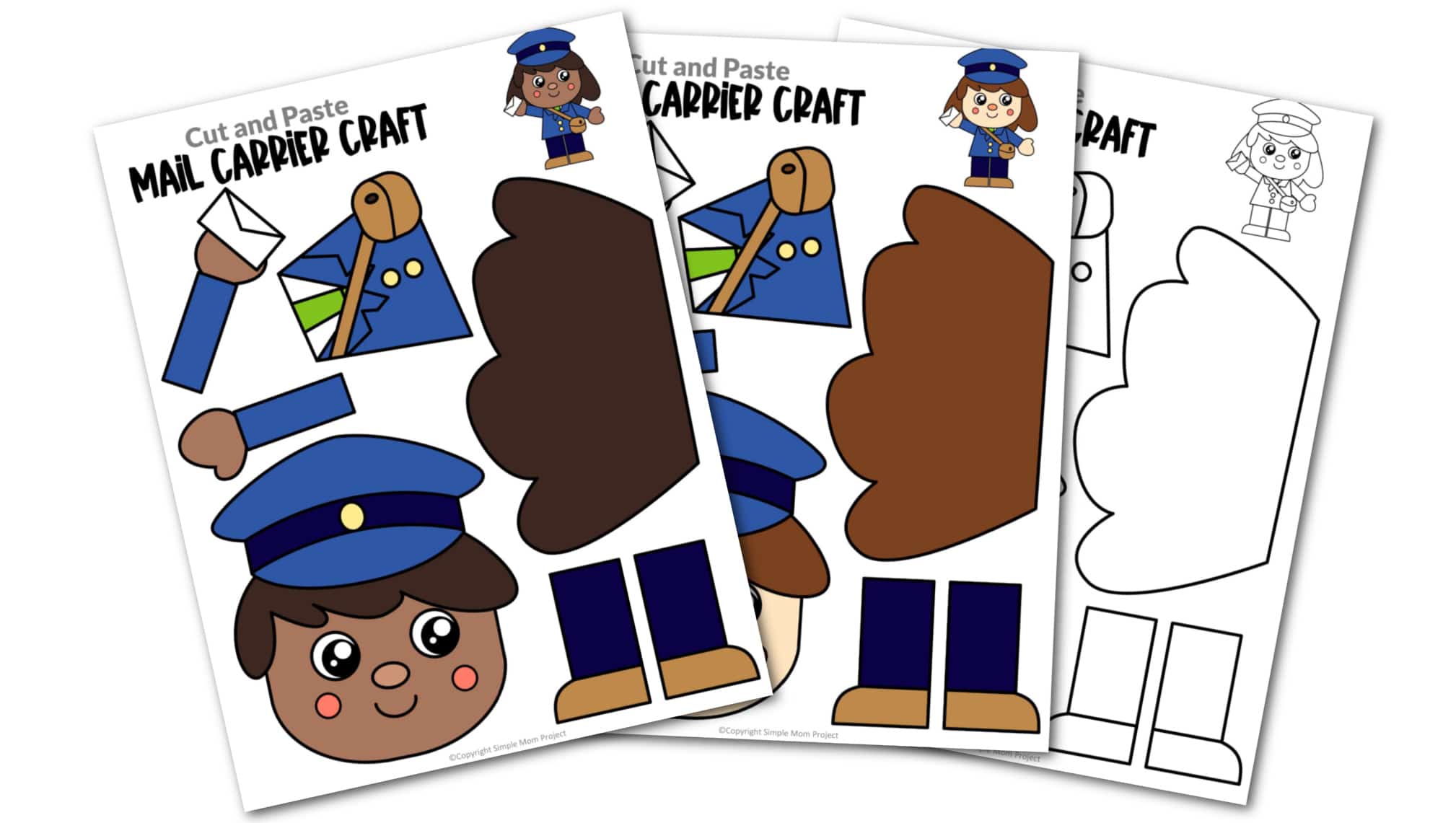 Free printable mail carrier craft community helper for kids, preschoolers, toddlers and kindergartners