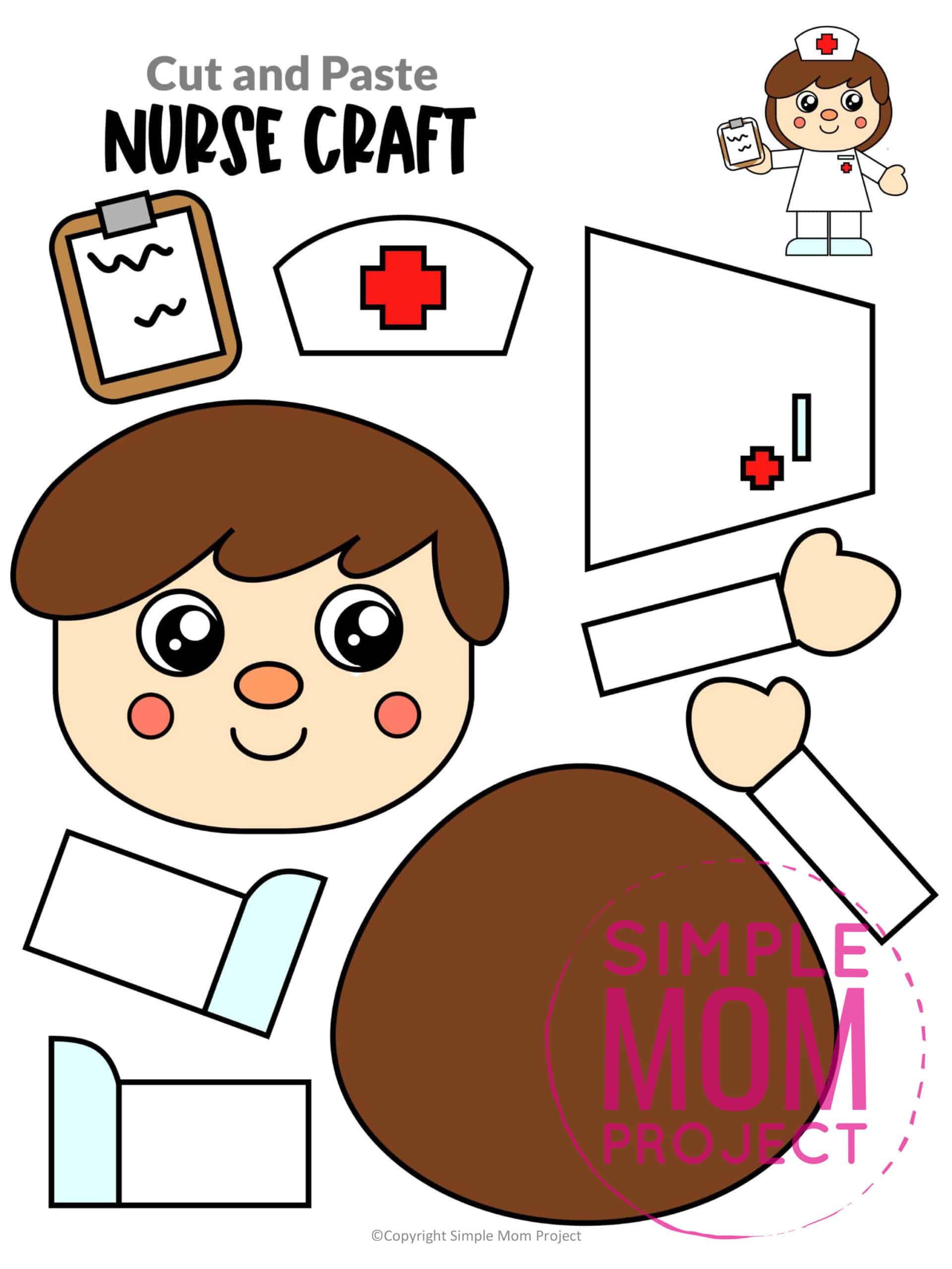 Free printable nurse craft community helper for kids, preschoolers, toddlers and kindergartners