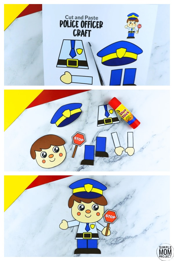 Free printable police officer craft for kids, preschoolers, toddlers and kindergartners