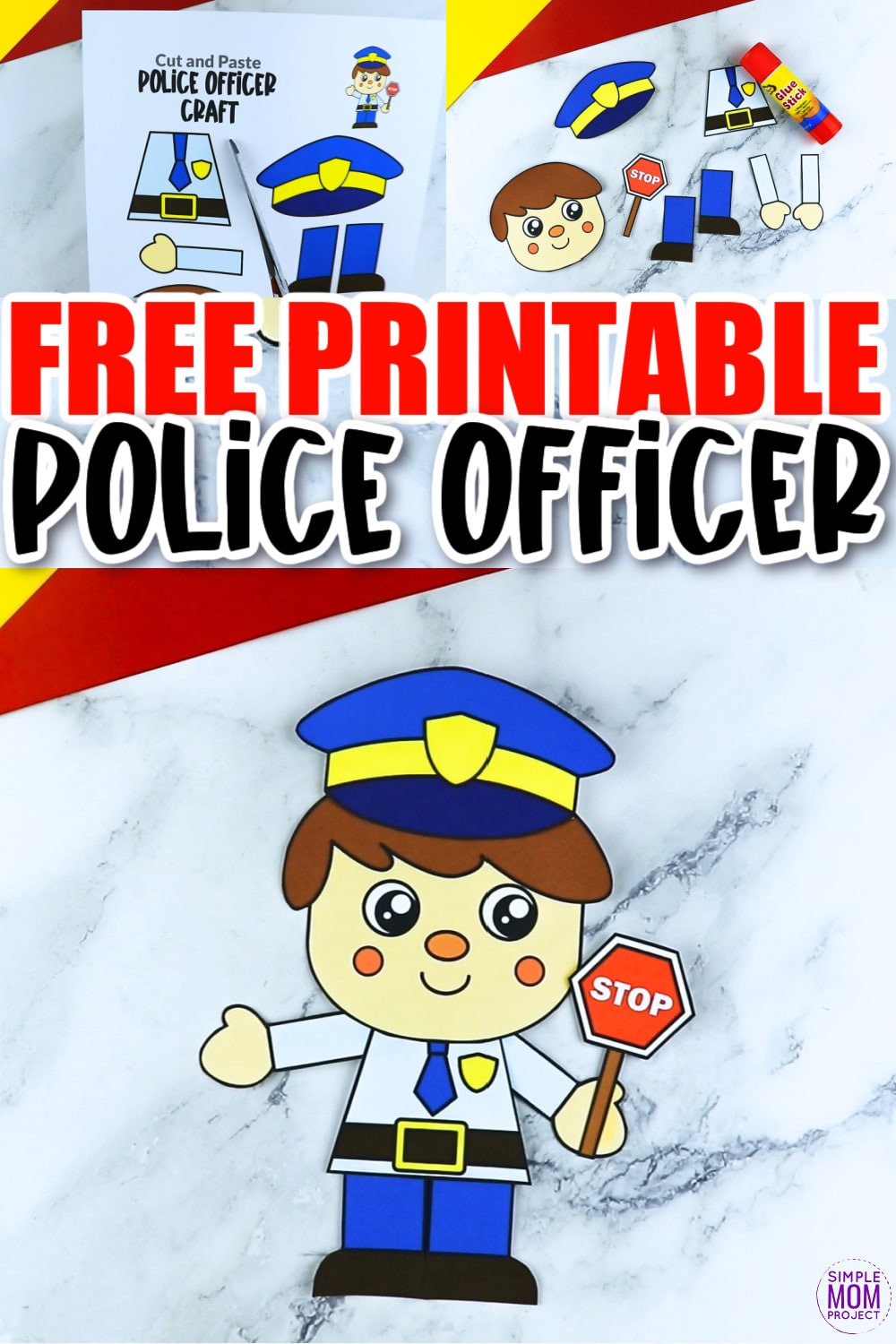Free printable police officer craft for kids, preschoolers, toddlers and kindergartners