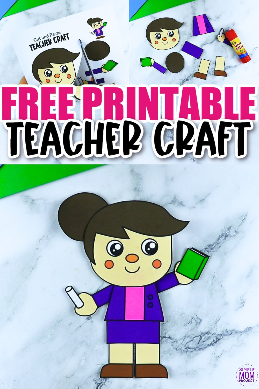 Are you looking for a fun, printable preschool or kindergarten craft activity to do in the classroom while going over the community helper or occupation theme unit? This diy teacher craft works great! You can decorate the classroom with this fun diy teacher art, color with some crayons, or make teacher appreciation cards with this teachers day greeting card, teacher craft.