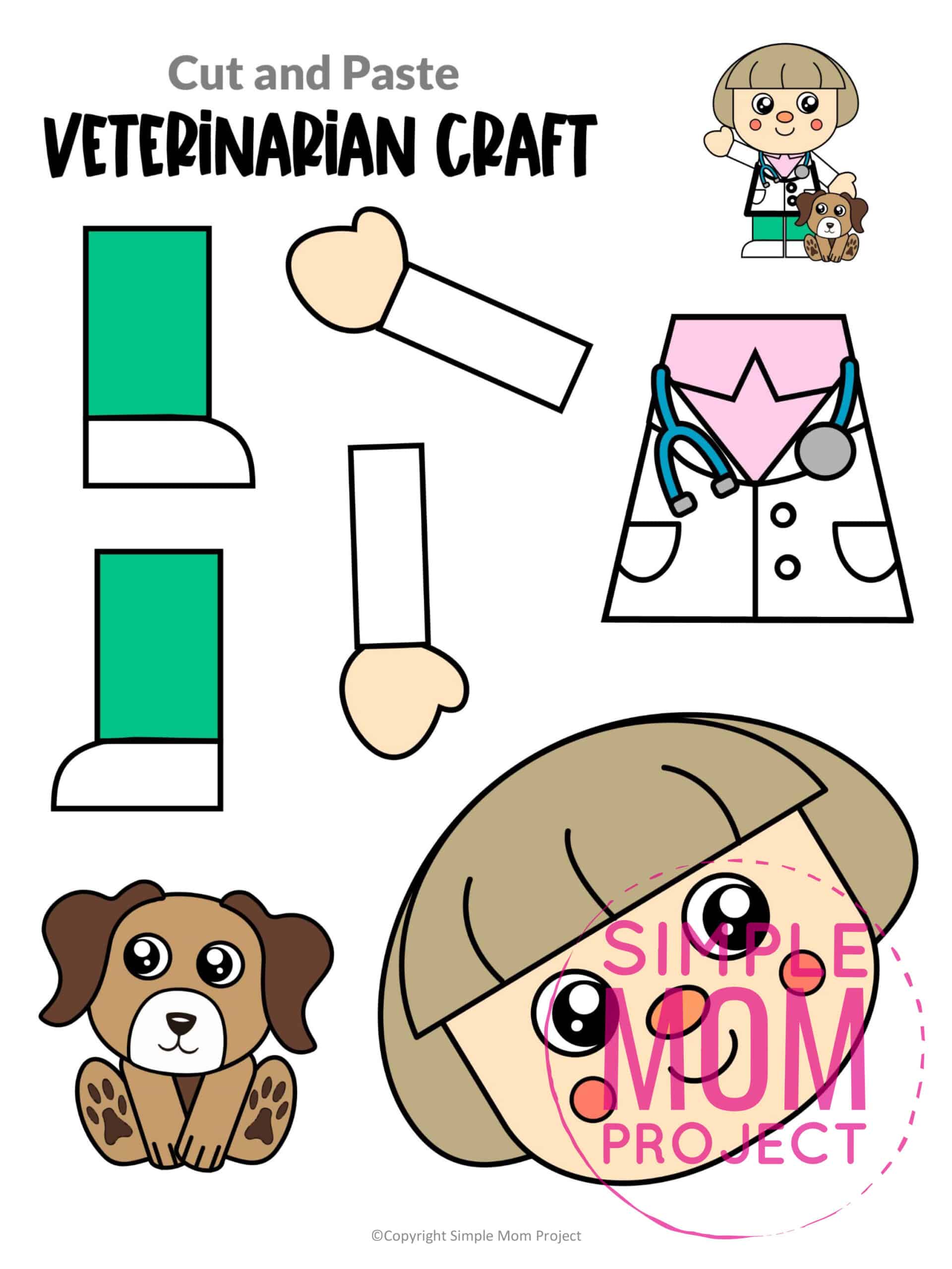 Free printable veterinarian craft for kids, preschoolers, toddlers and kindergartners