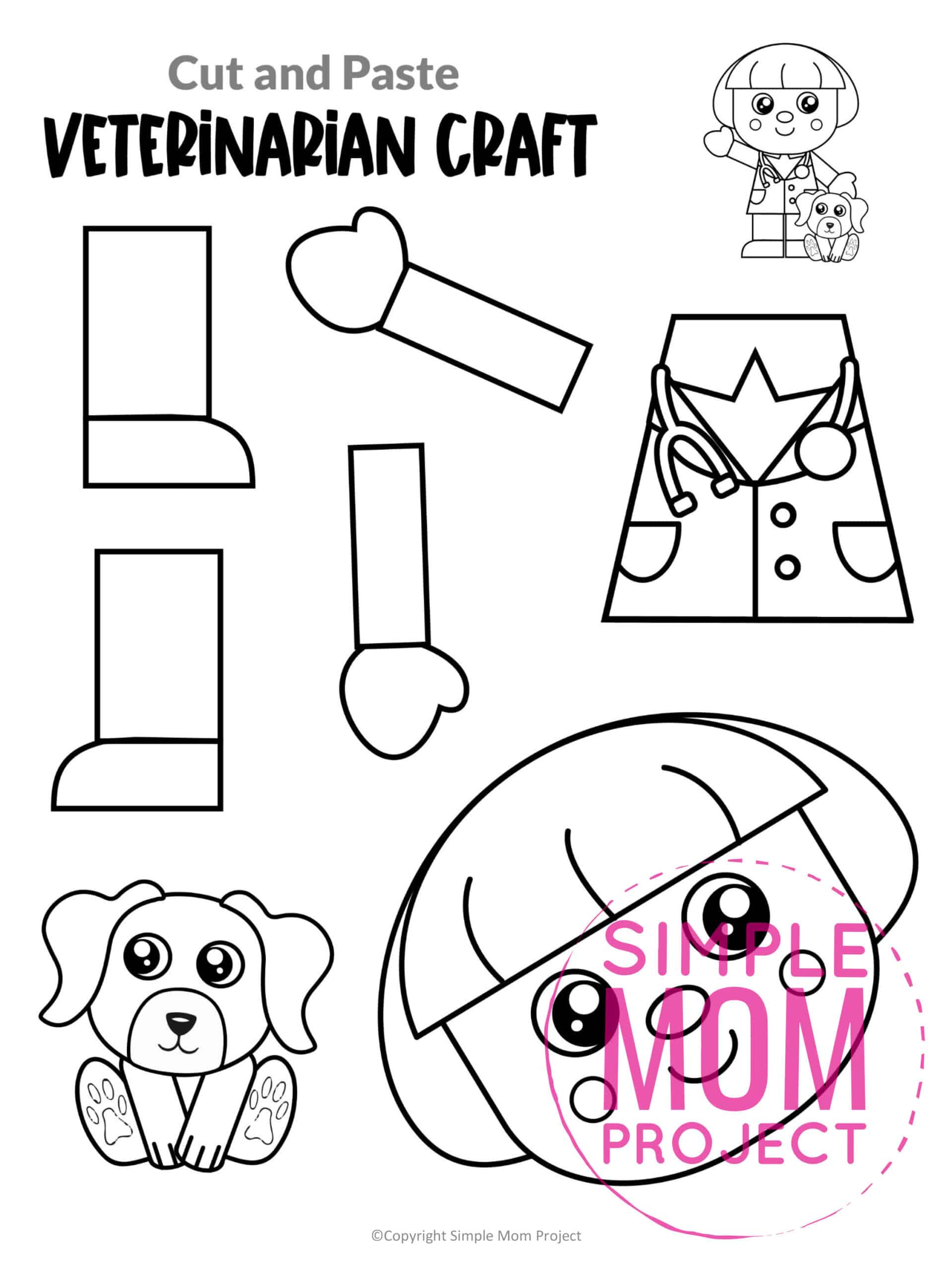 Free printable veterinarian craft for kids, preschoolers, toddlers and kindergartners