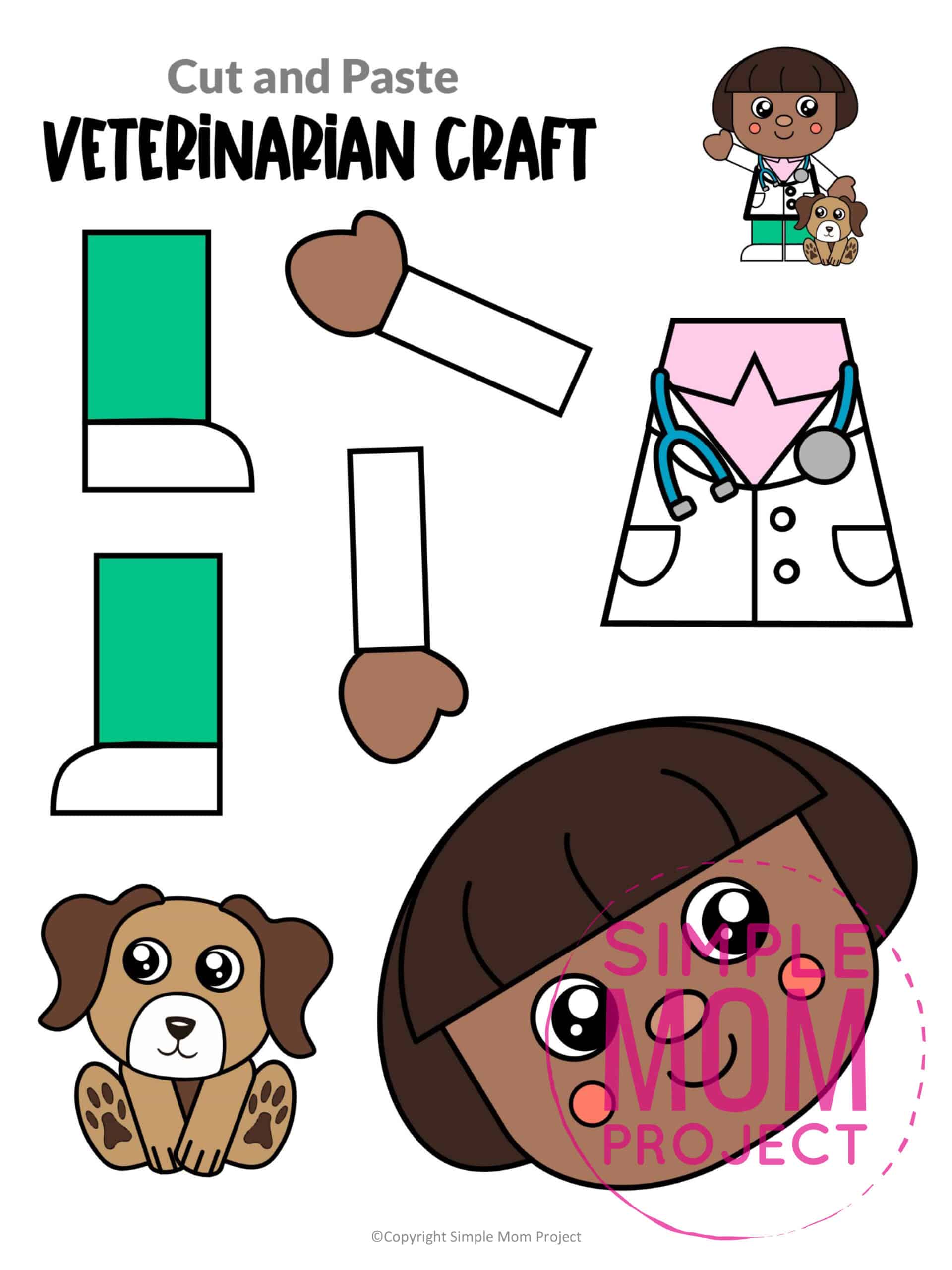 Free printable veterinarian craft for kids, preschoolers, toddlers and kindergartners