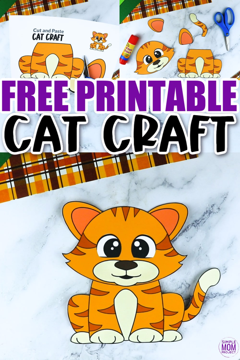 Learning the letter C is easy when you have a preschool printable paper cat template cut out. This simple kindergarten or toddler cat craft is so much fun! You can glue the cat template to a toilet paper roll, a paper bag and turn the cat into a puppet or follow the step by step instructions and make a fun kitty cat that is easy peasy that your kids will love!