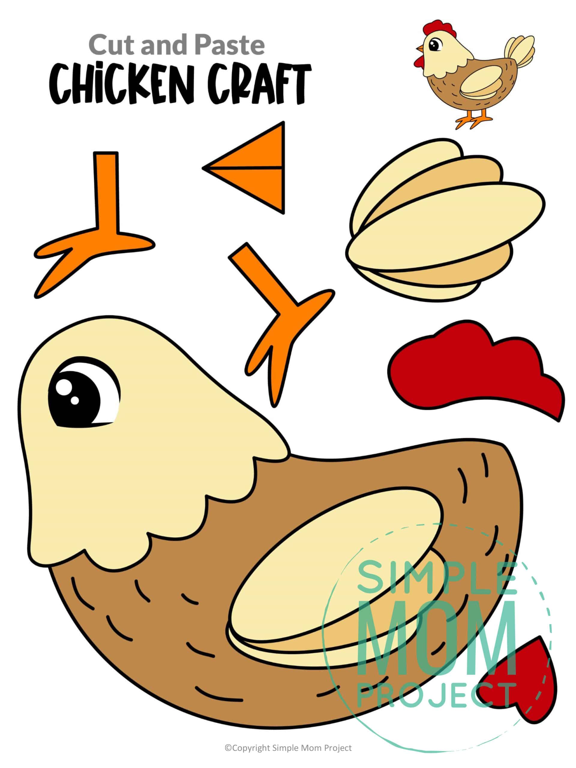 Free Printable Farm Chicken Craft and Chick Craft Kids Preschoolers toddlers
