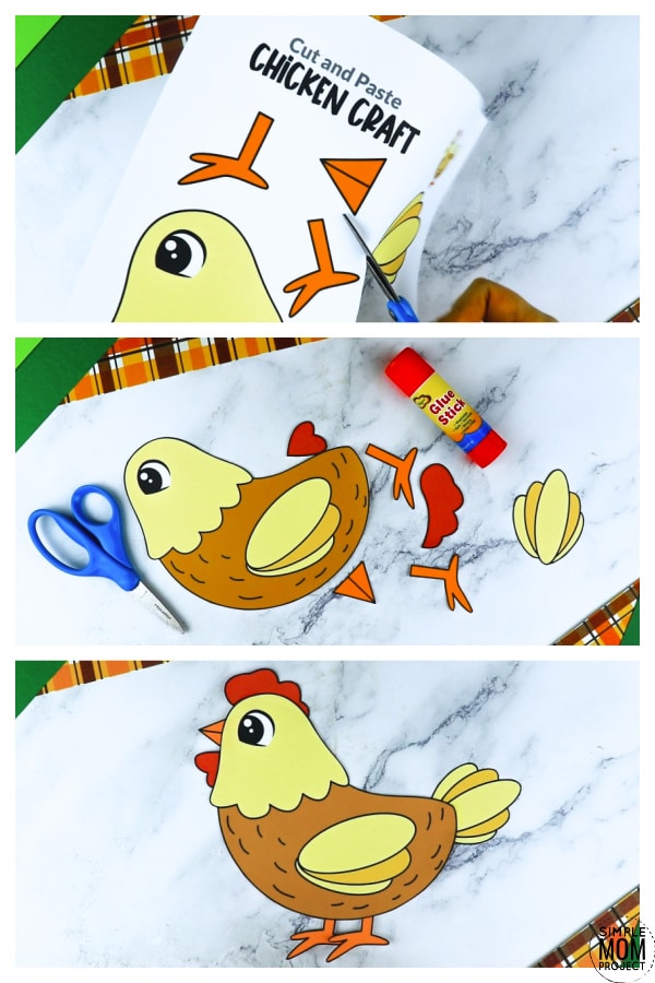 Free Printable Farm Chicken Craft and Chick Craft Kids Preschoolers toddlers
