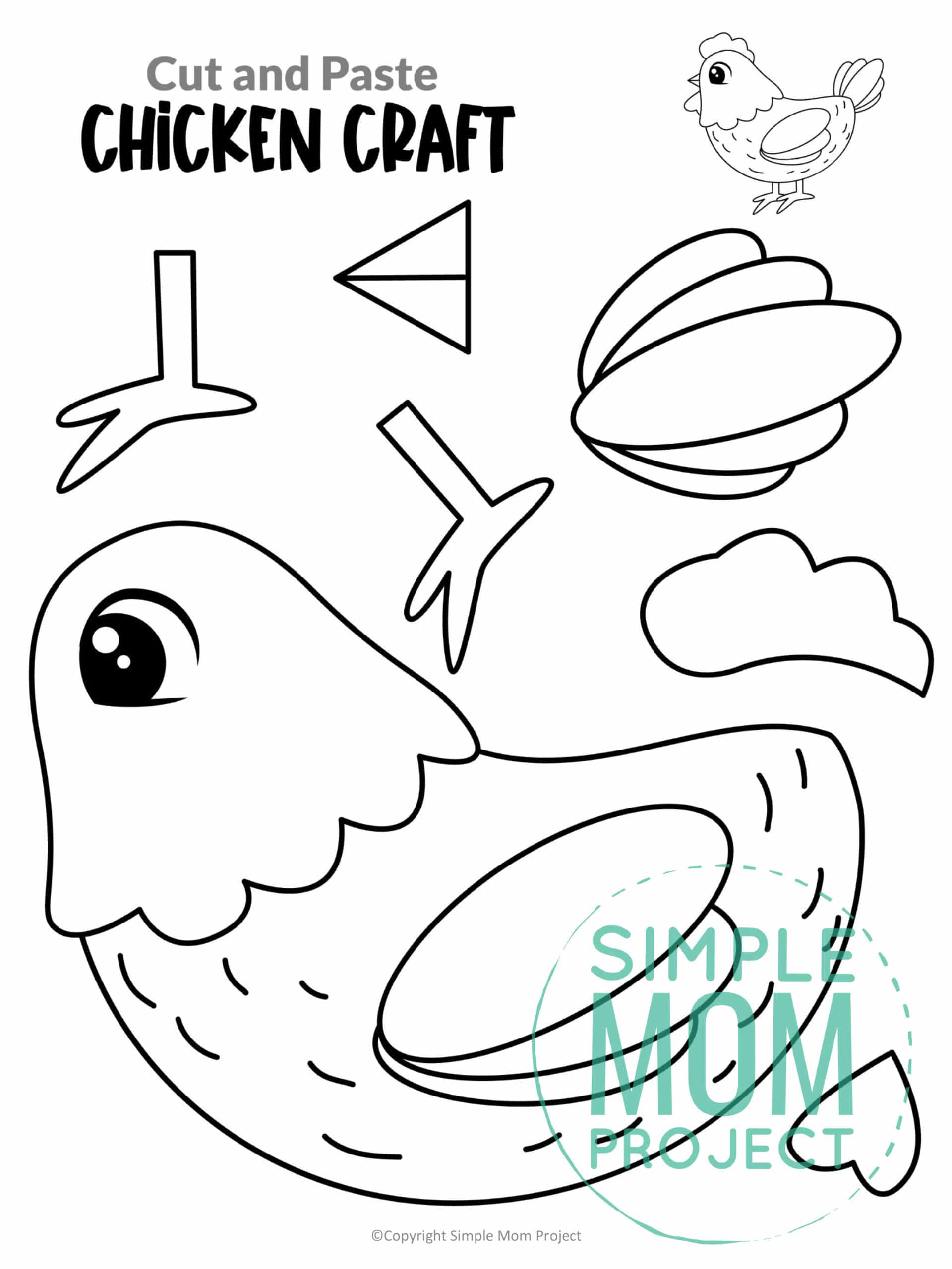 Free Printable Farm Chicken Craft and Chick Craft Kids Preschoolers toddlers