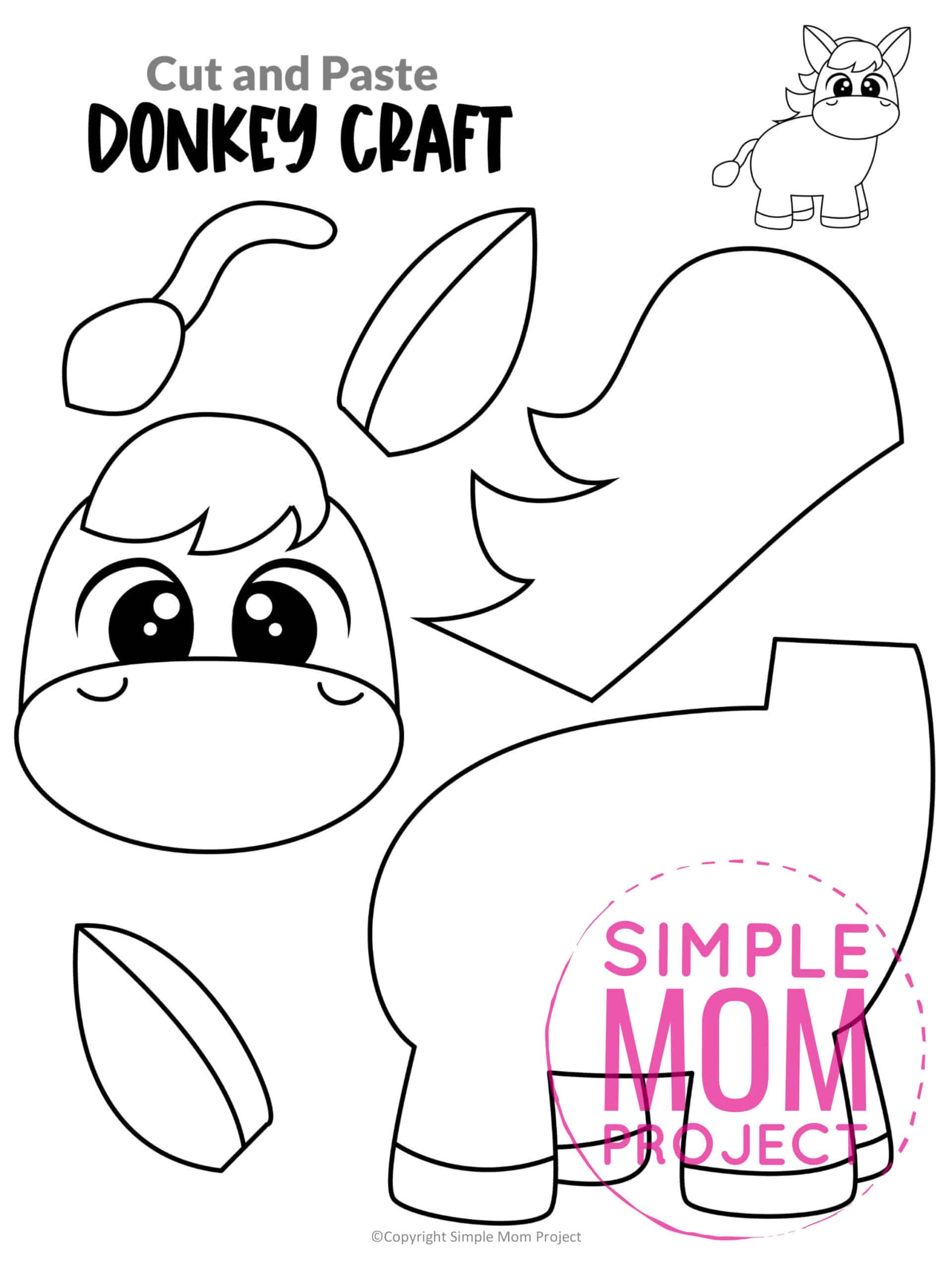 Free Printable Farm Donkey Craft for Kids Preschoolers toddlers