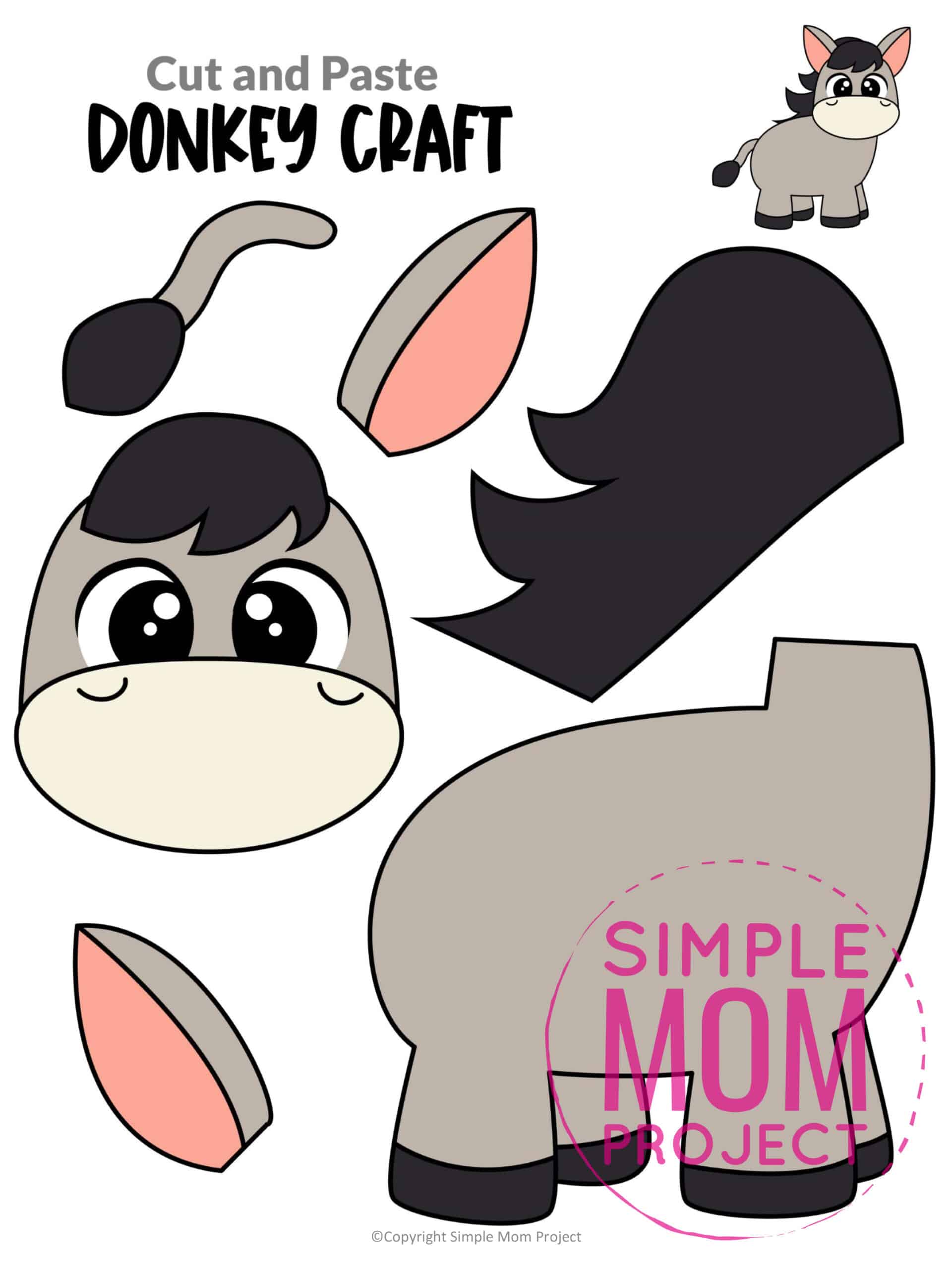 Free Printable Farm Donkey Craft for Kids Preschoolers toddlers