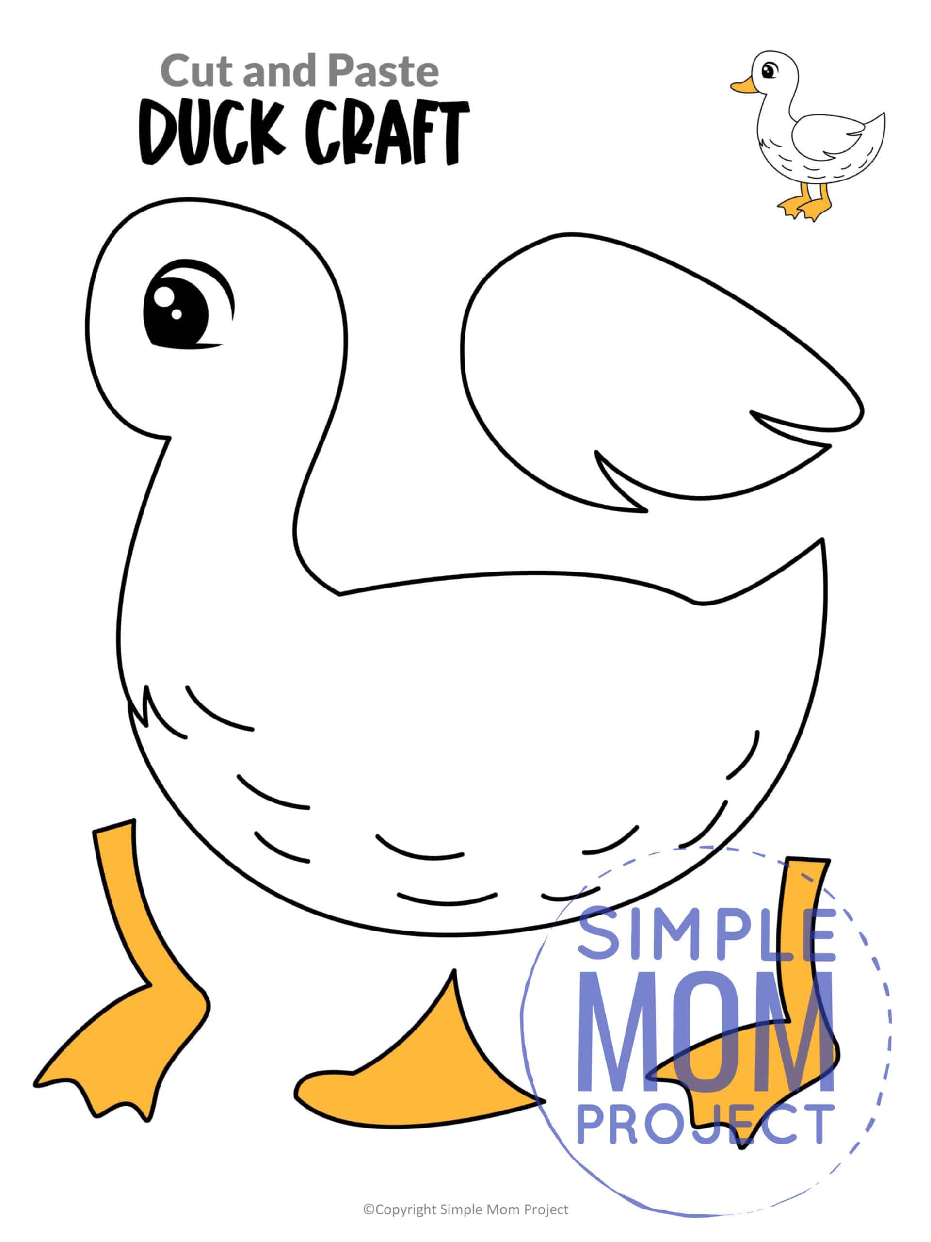 Free Printable Farm Duck Craft for Kids Preschoolers toddlers