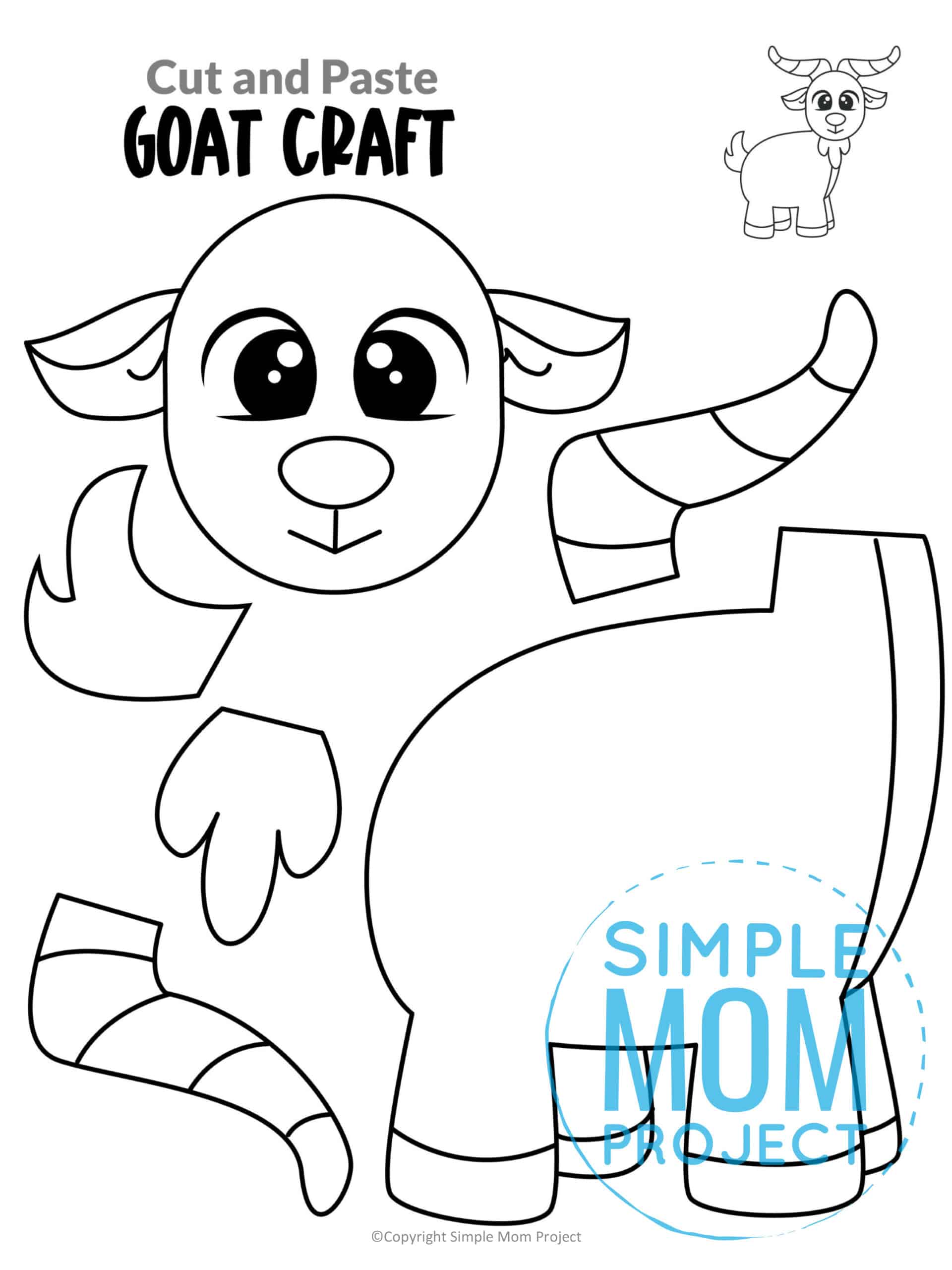 Free Printable Farm Goat Craft for Kids Preschoolers toddlers