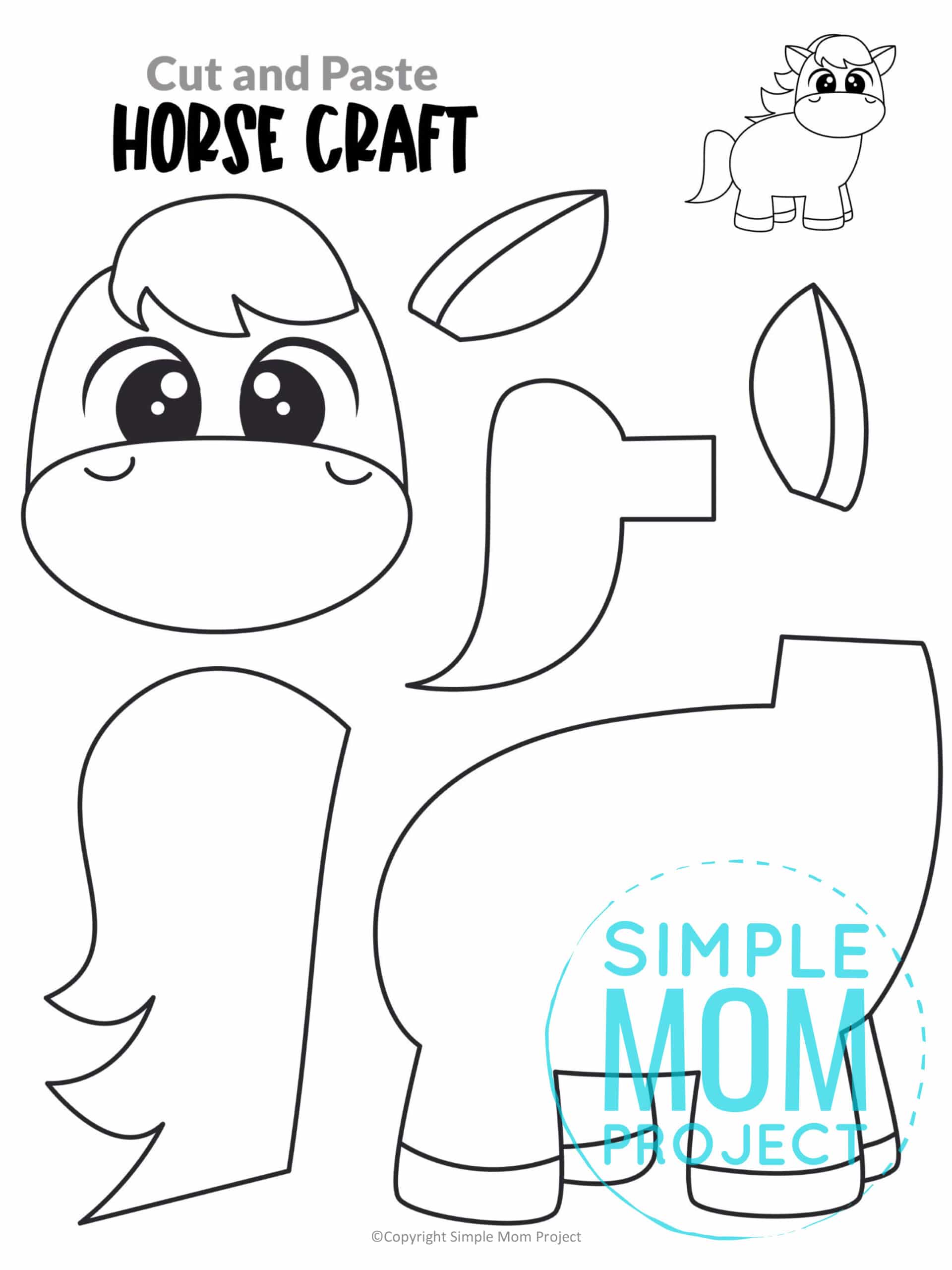 Free Printable Farm Horse Craft for Kids Preschoolers toddlers