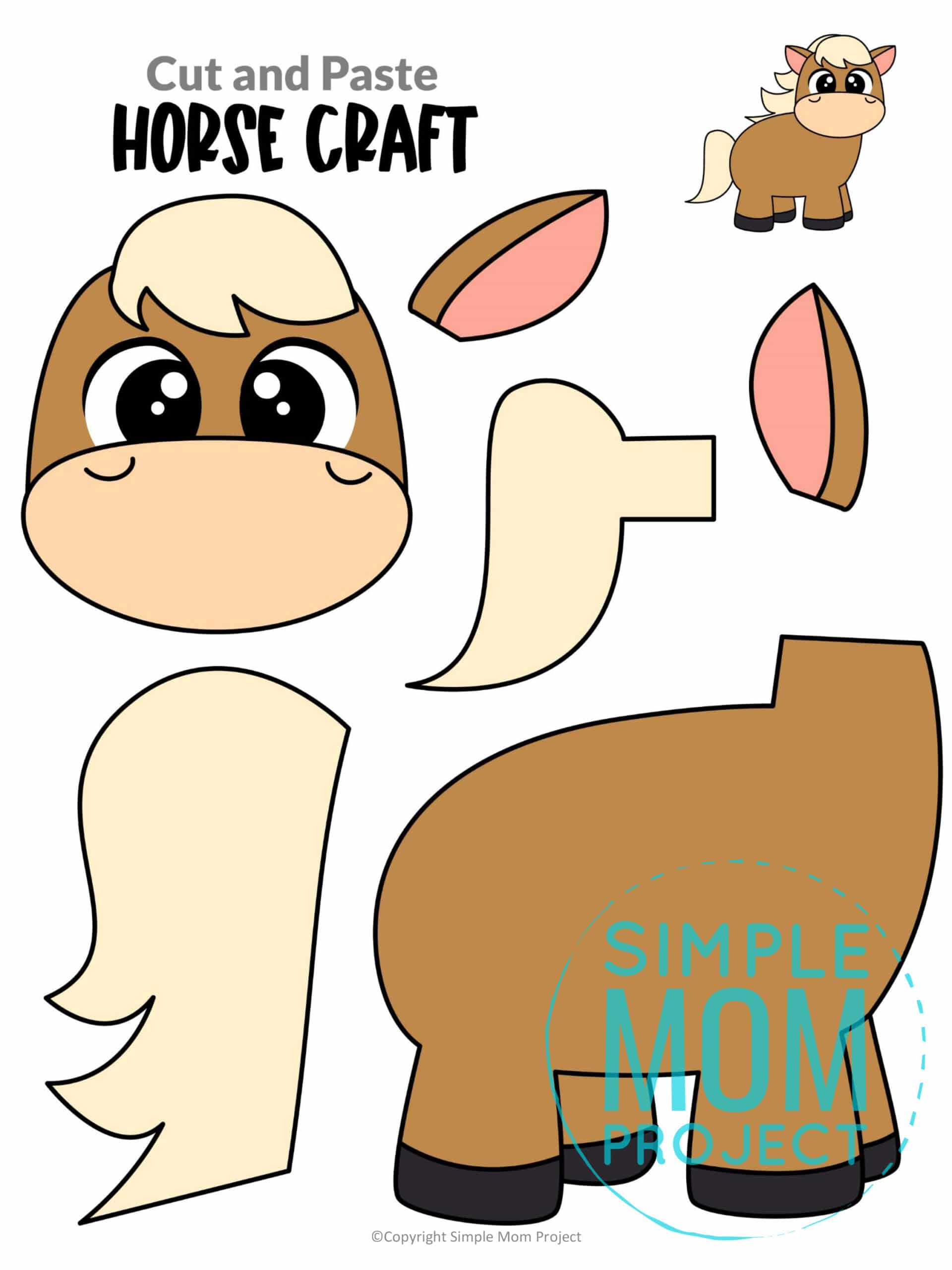 Free Printable Farm Horse Craft for Kids Preschoolers toddlers