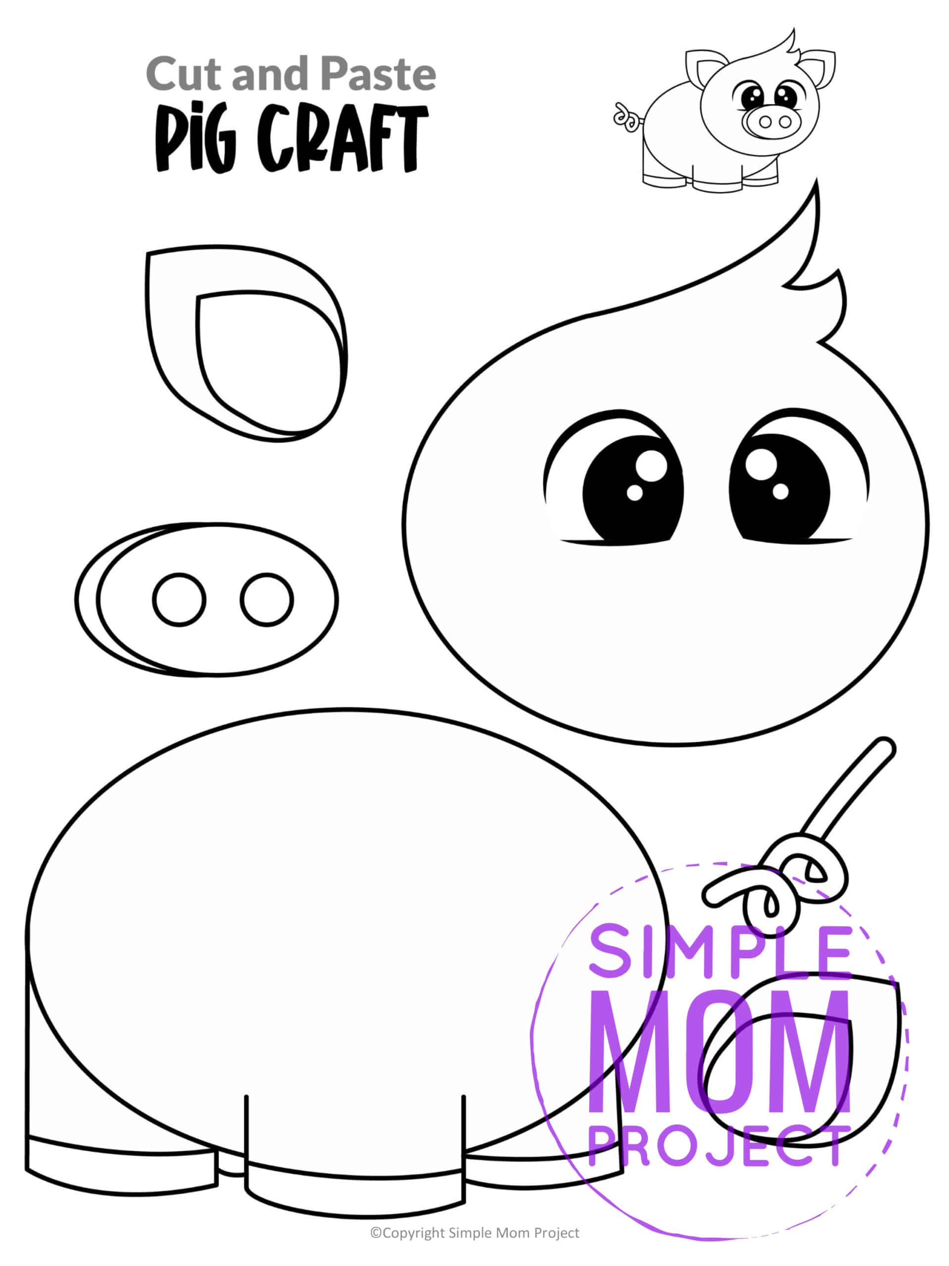 Free Printable Farm Pig Craft for Kids Preschoolers toddlers