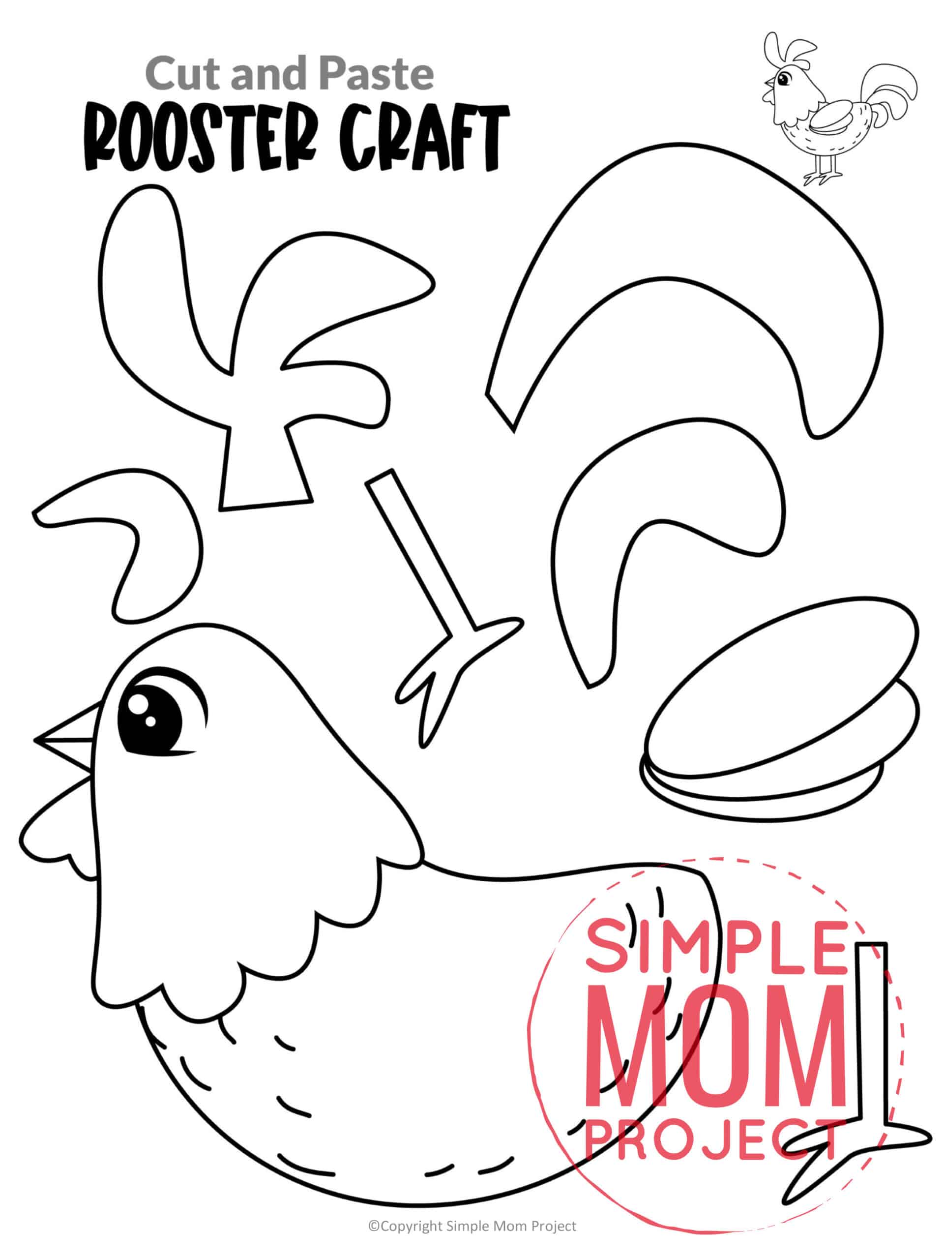 Free Printable Farm Rooster Craft for Kids Preschoolers toddlers
