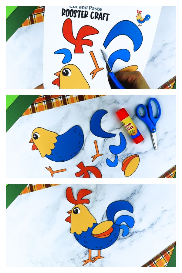 Free Printable Farm Rooster Craft for Kids Preschoolers toddlers