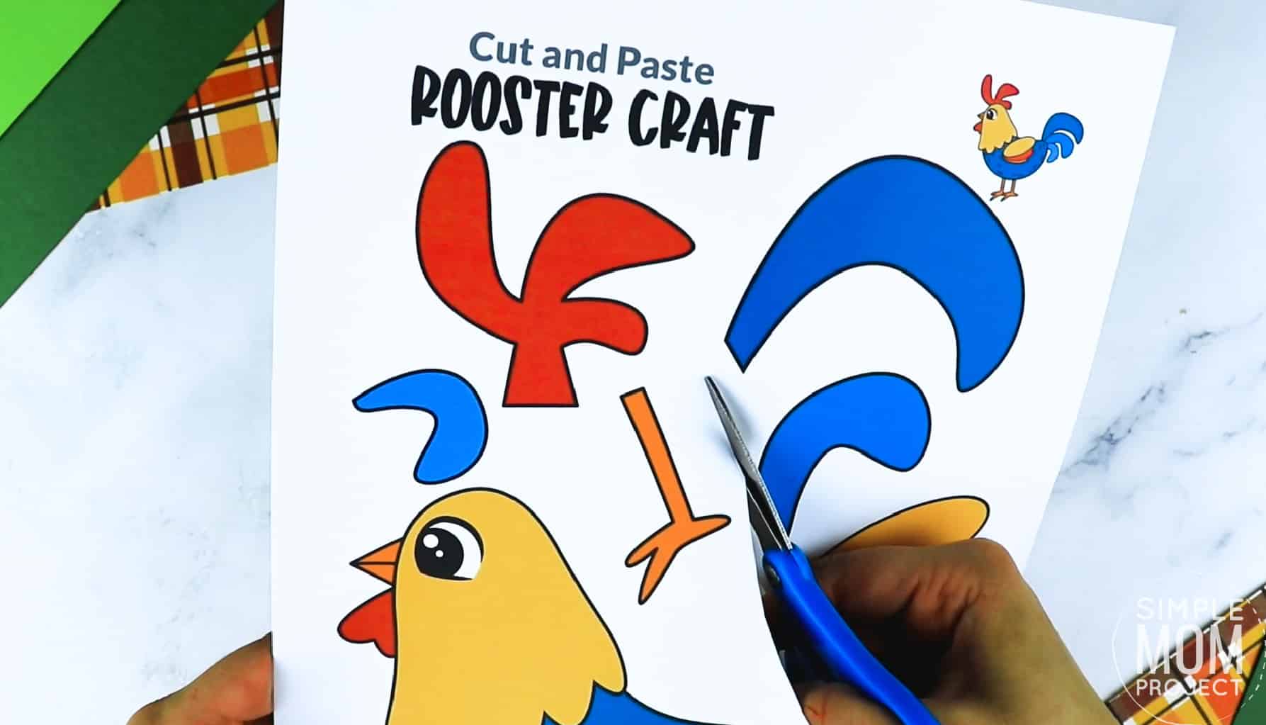 Free Printable Farm Rooster Craft for Kids Preschoolers toddlers