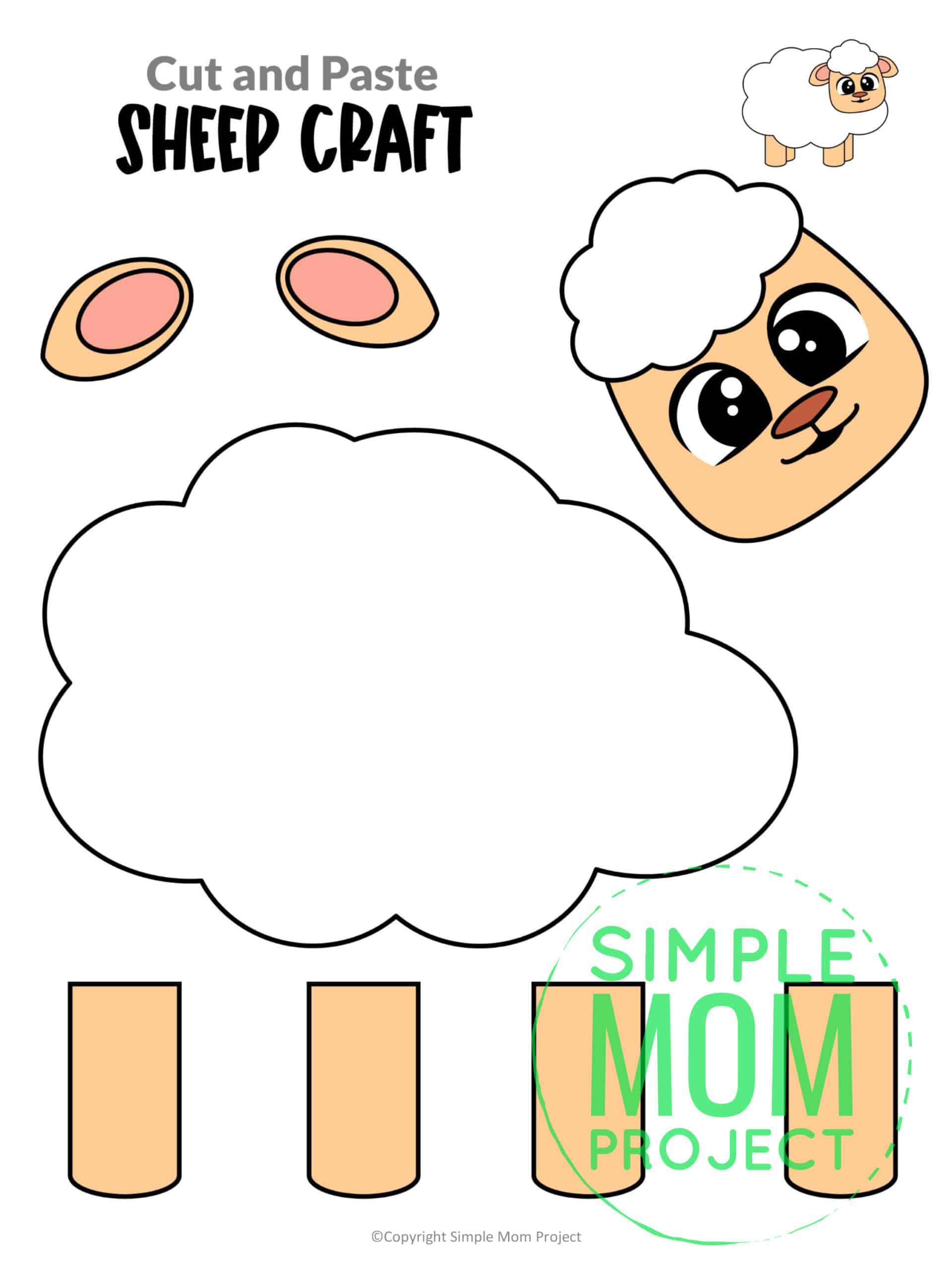 Free Printable Farm Sheep Craft Lamb Craft for Kids Preschoolers toddlers
