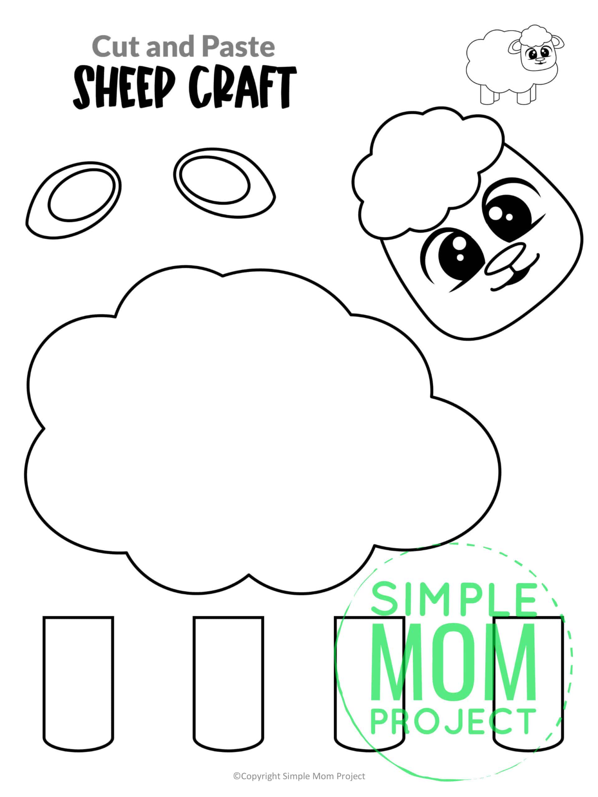 Free Printable Farm Sheep Craft Lamb Craft for Kids Preschoolers toddlers