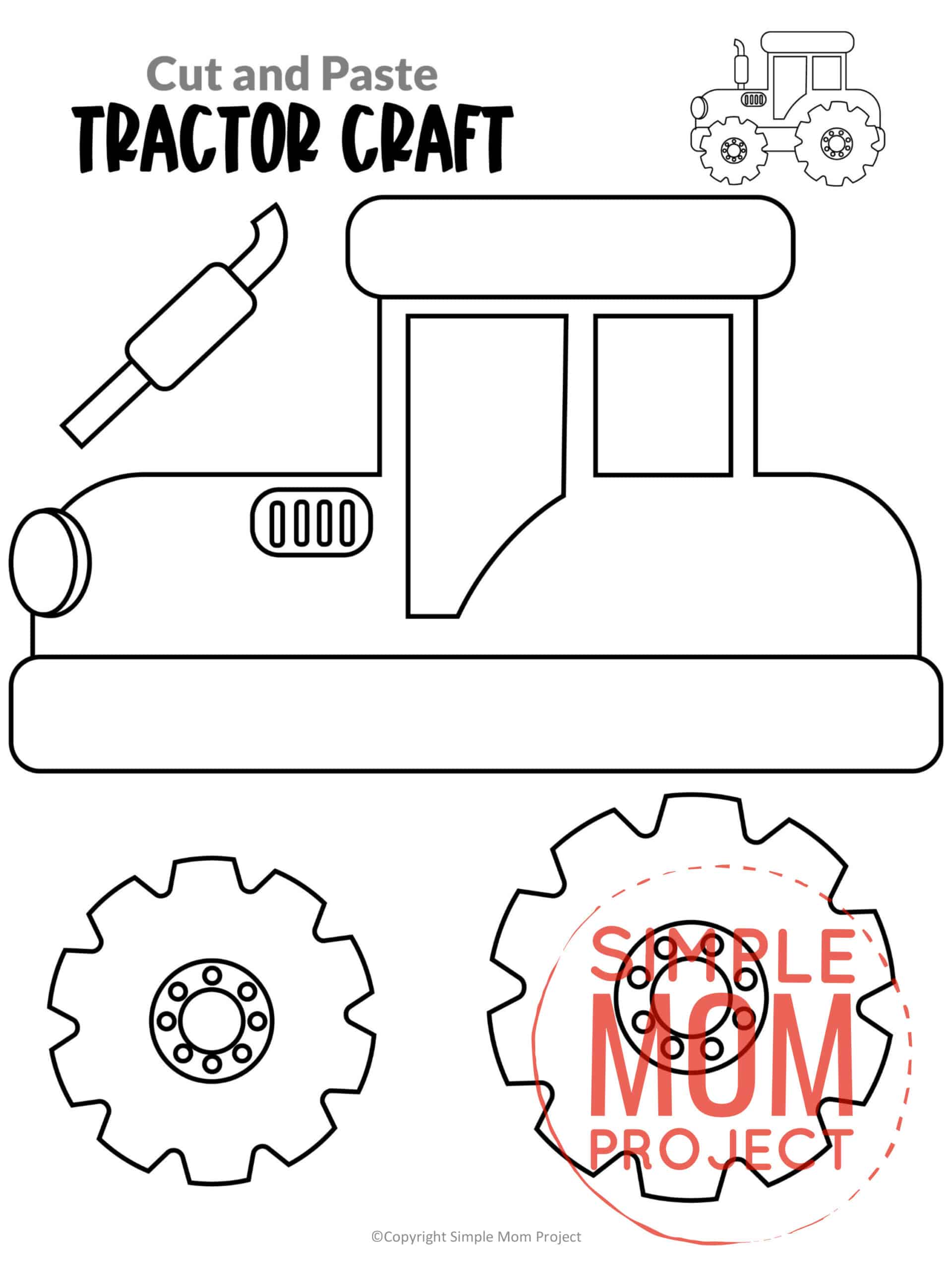 Free Printable Farm Tractor Craft for Kids Preschoolers toddlers