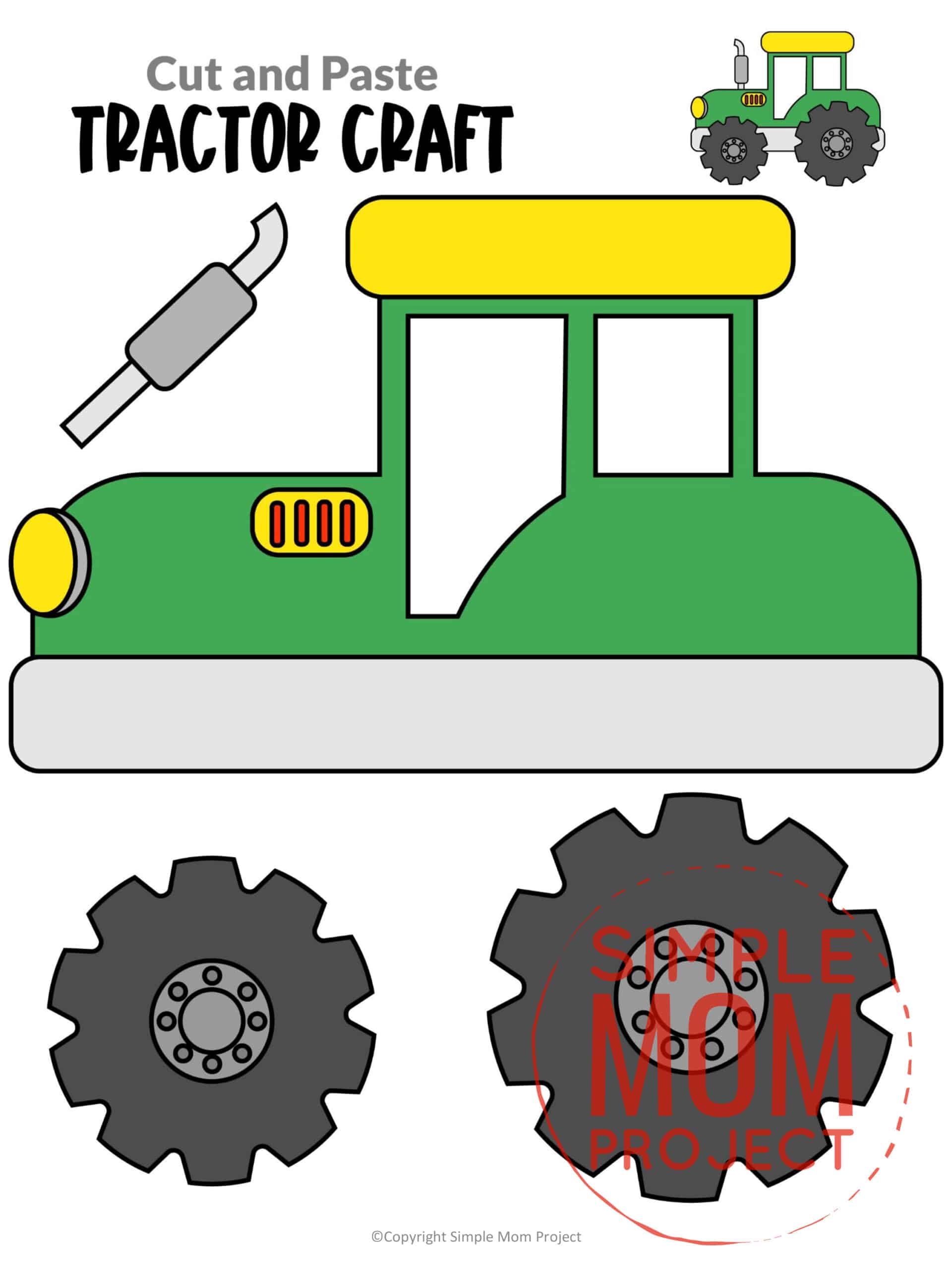 Free Printable Farm Tractor Craft for Kids Preschoolers toddlers