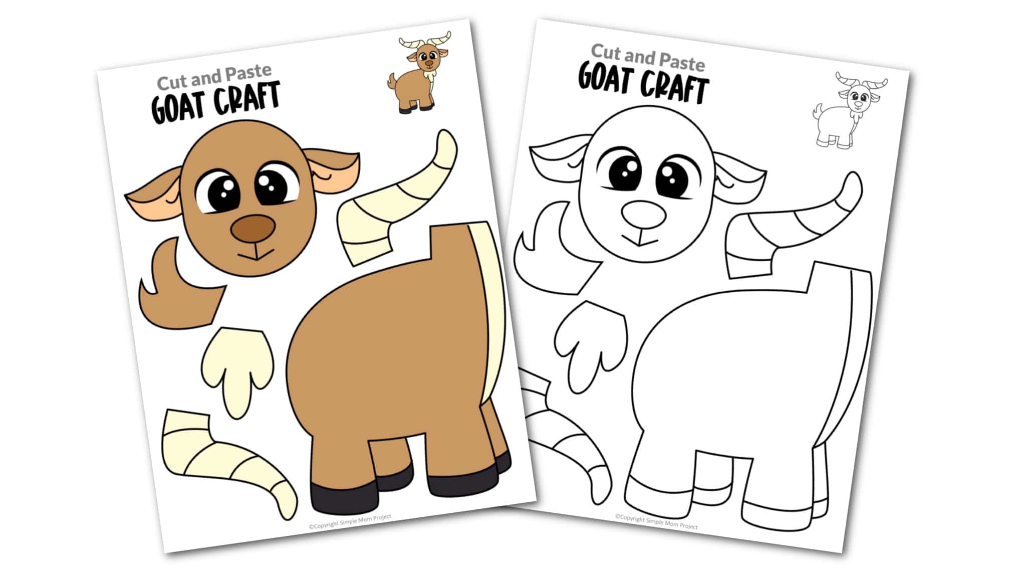 Free printable goat craft for toddlers, preschoolers and kindergartners