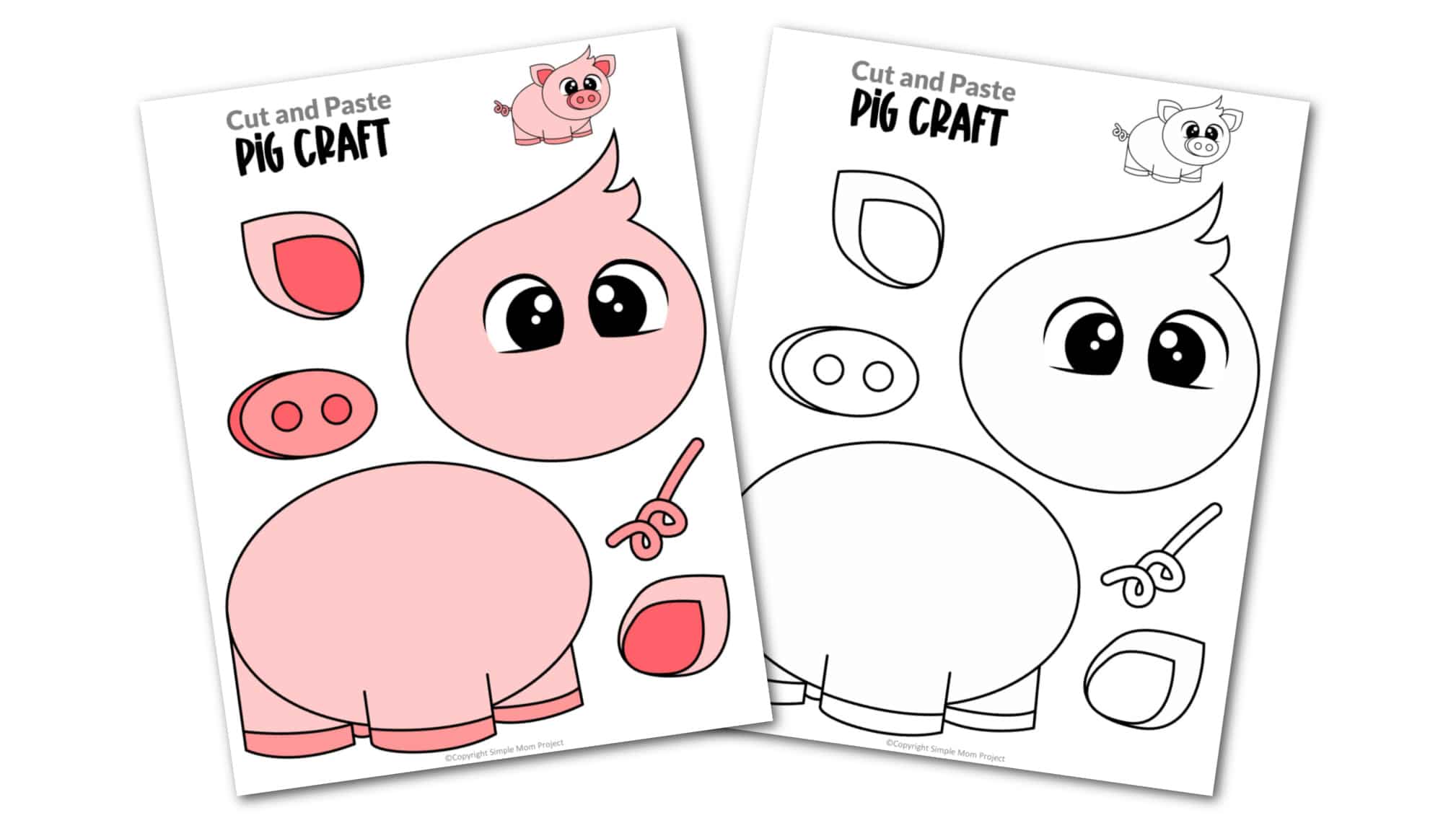 Free printable pig craft for toddlers, preschoolers and kindergartners