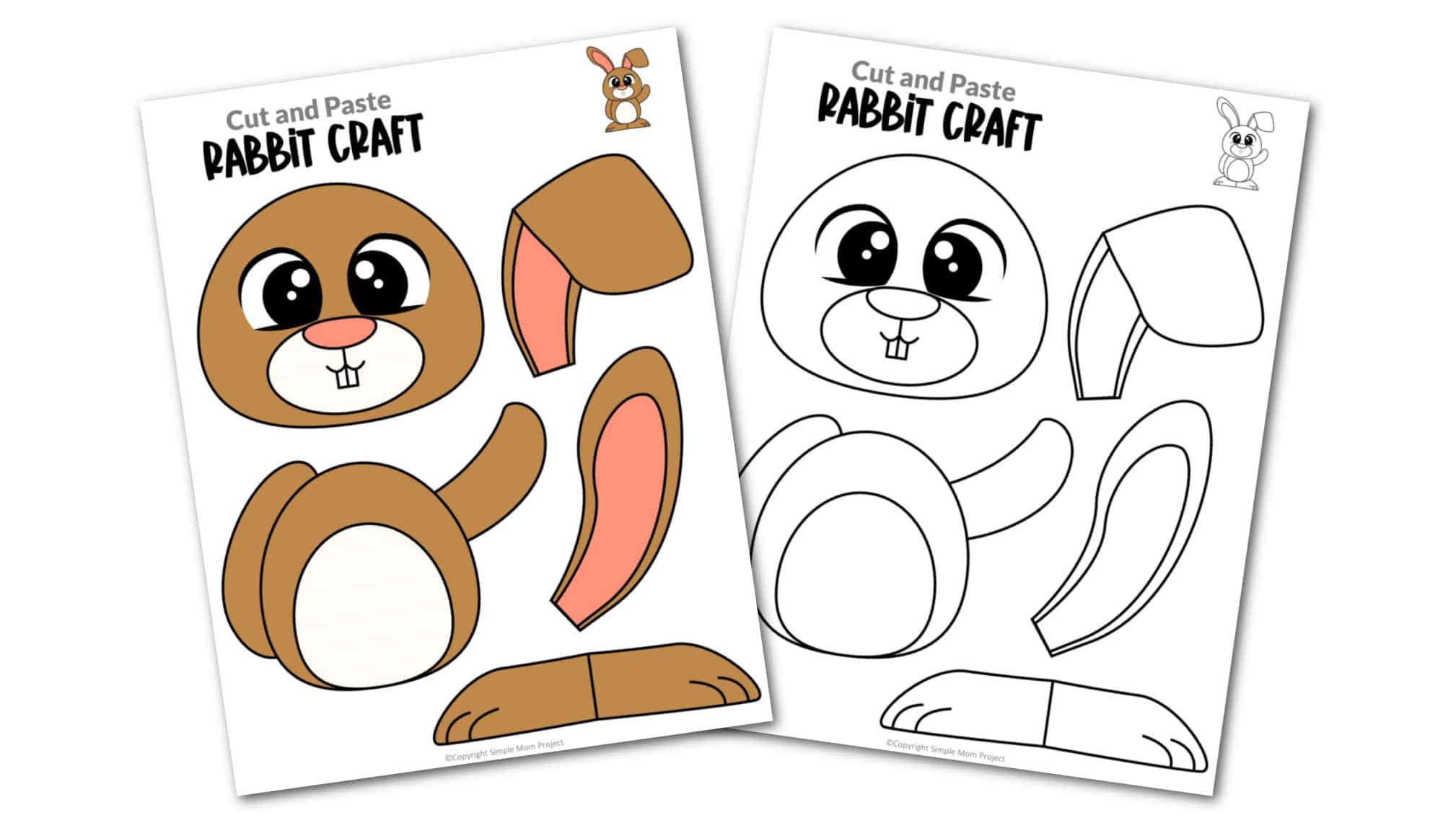 Free printable rabbit craft for toddlers, preschoolers and kindergartners
