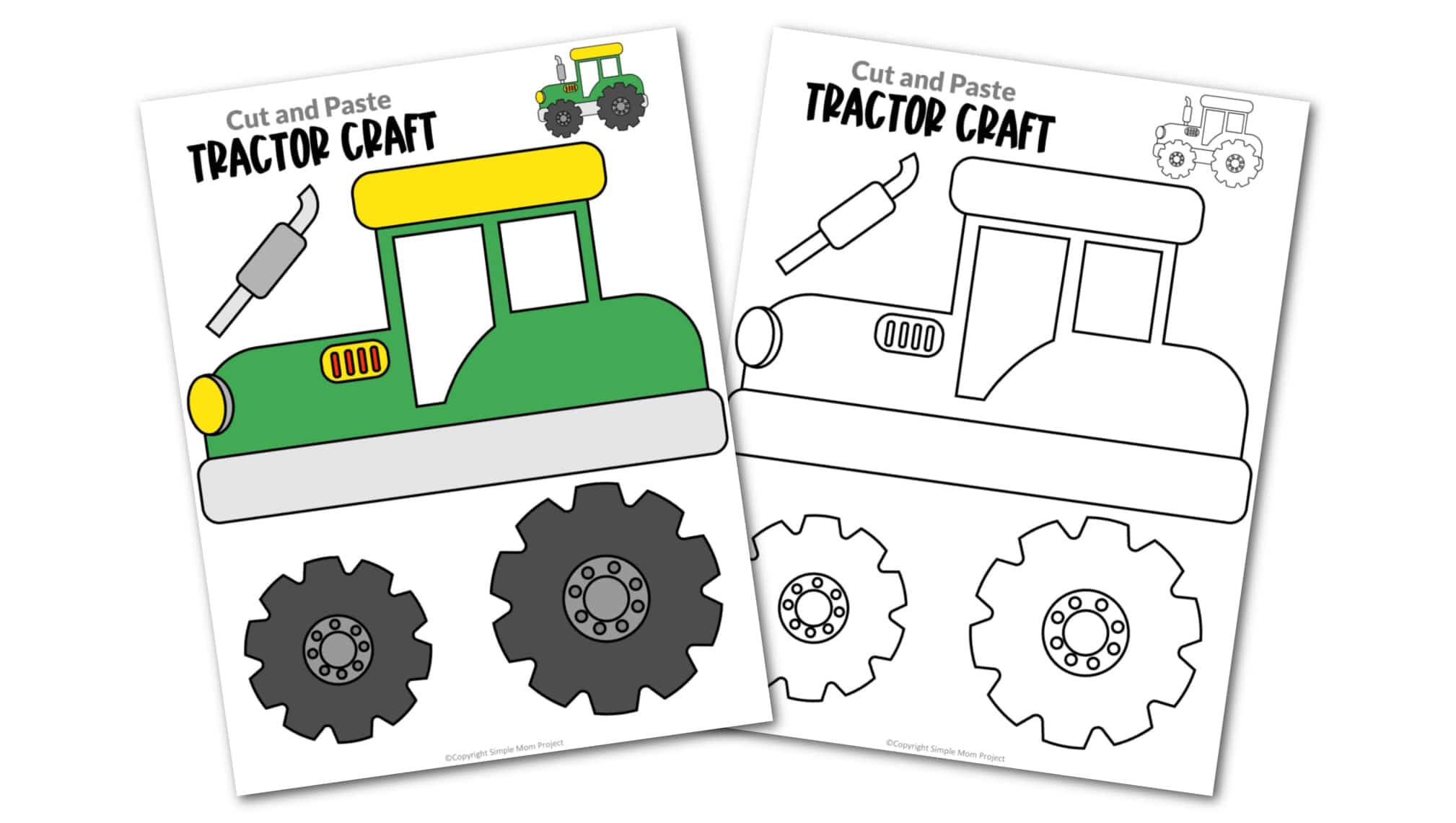 Free printable tractor craft for toddlers, preschoolers and kindergartners