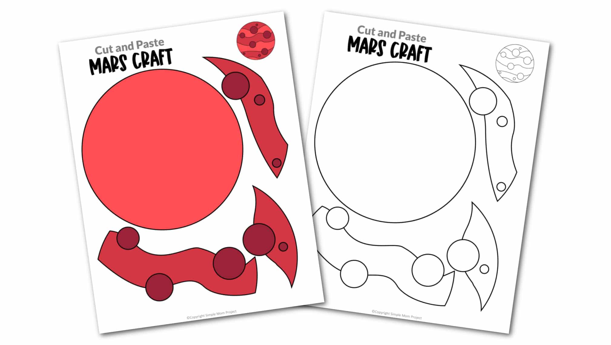 Printable Planet Mars Craft for Preschoolers, Toddlers and Kindergartners