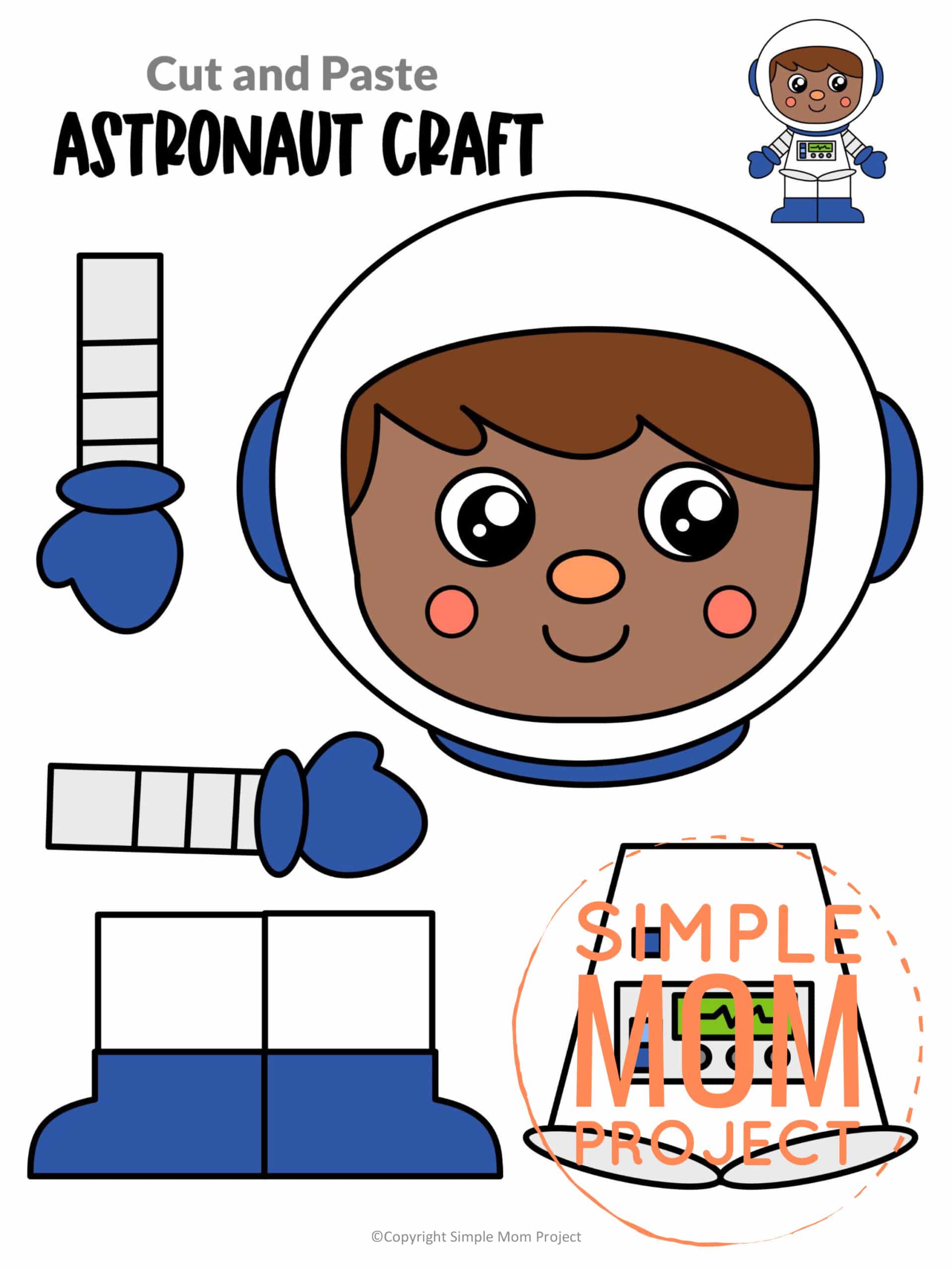 Printable Astronaut Craft for Preschoolers, Toddlers and Kindergartners