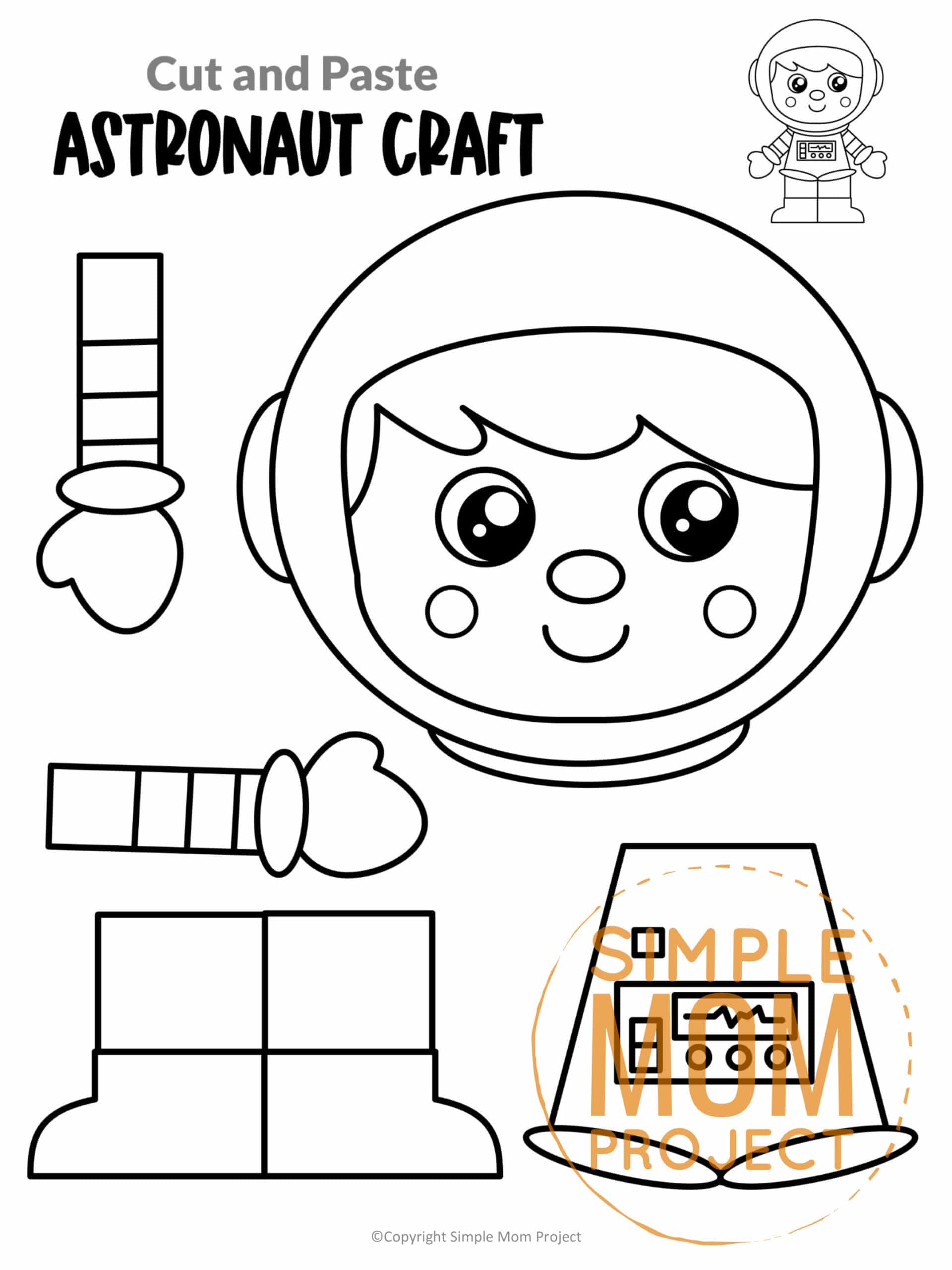 Printable Astronaut Craft for Preschoolers, Toddlers and Kindergartners