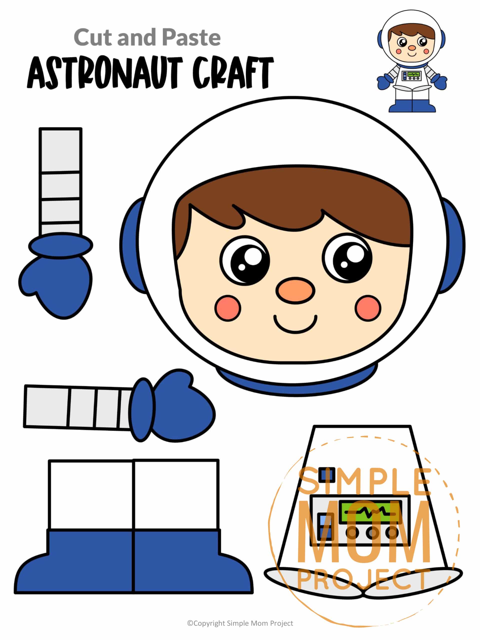 Printable Astronaut Craft for Preschoolers, Toddlers and Kindergartners