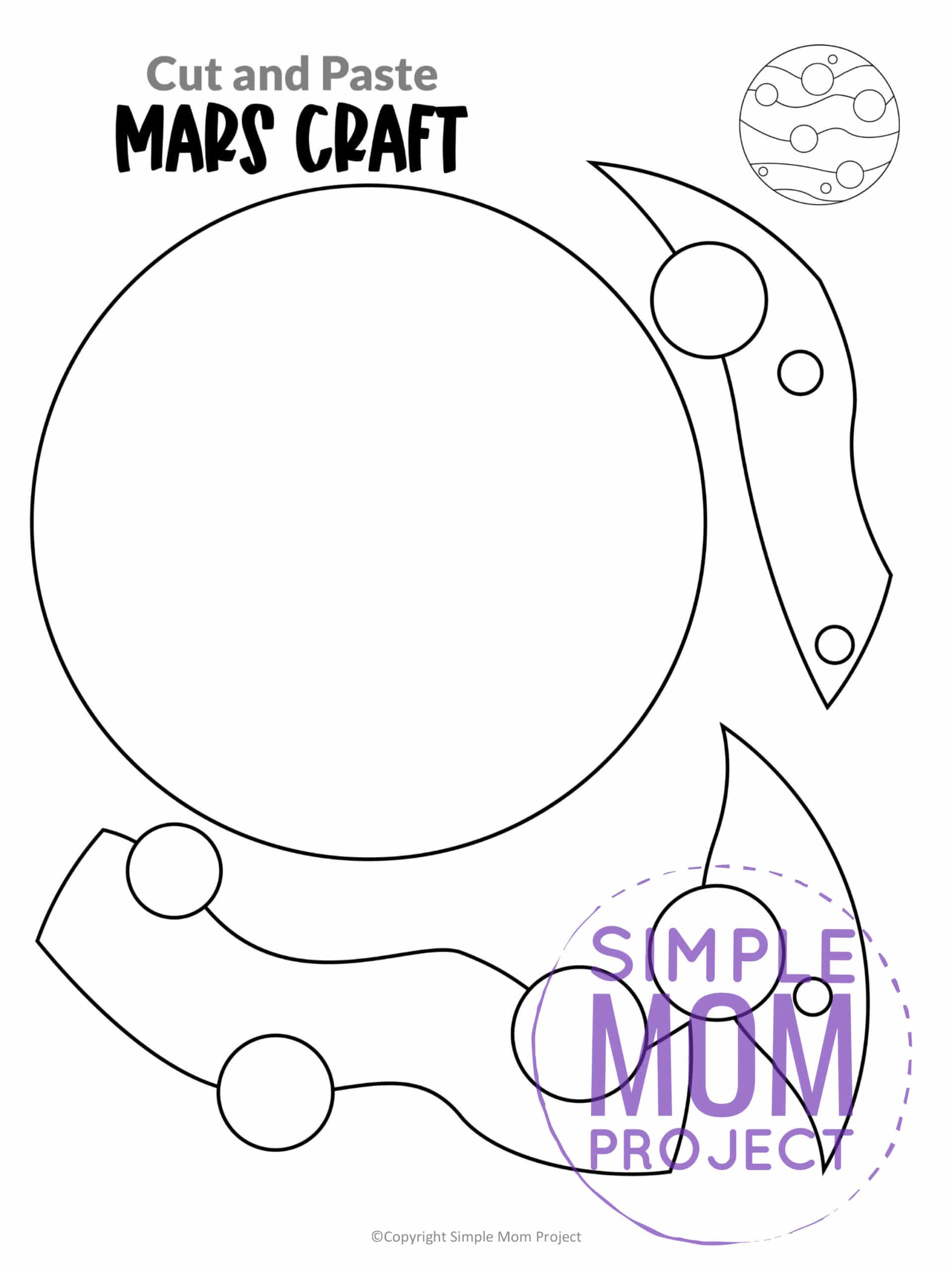 Printable Planet Mars Craft for Preschoolers, Toddlers and Kindergartners