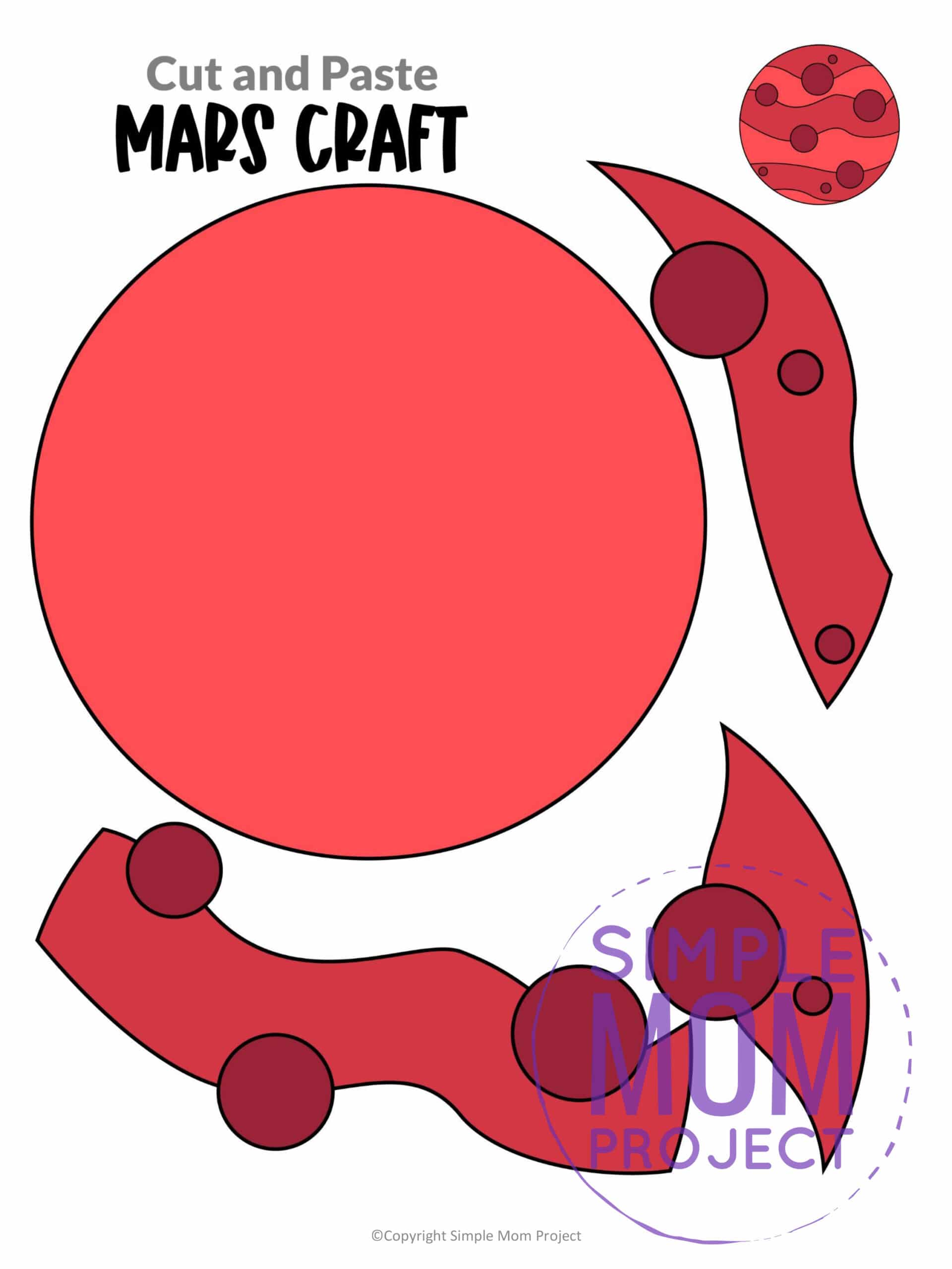 Printable Planet Mars Craft for Preschoolers, Toddlers and Kindergartners