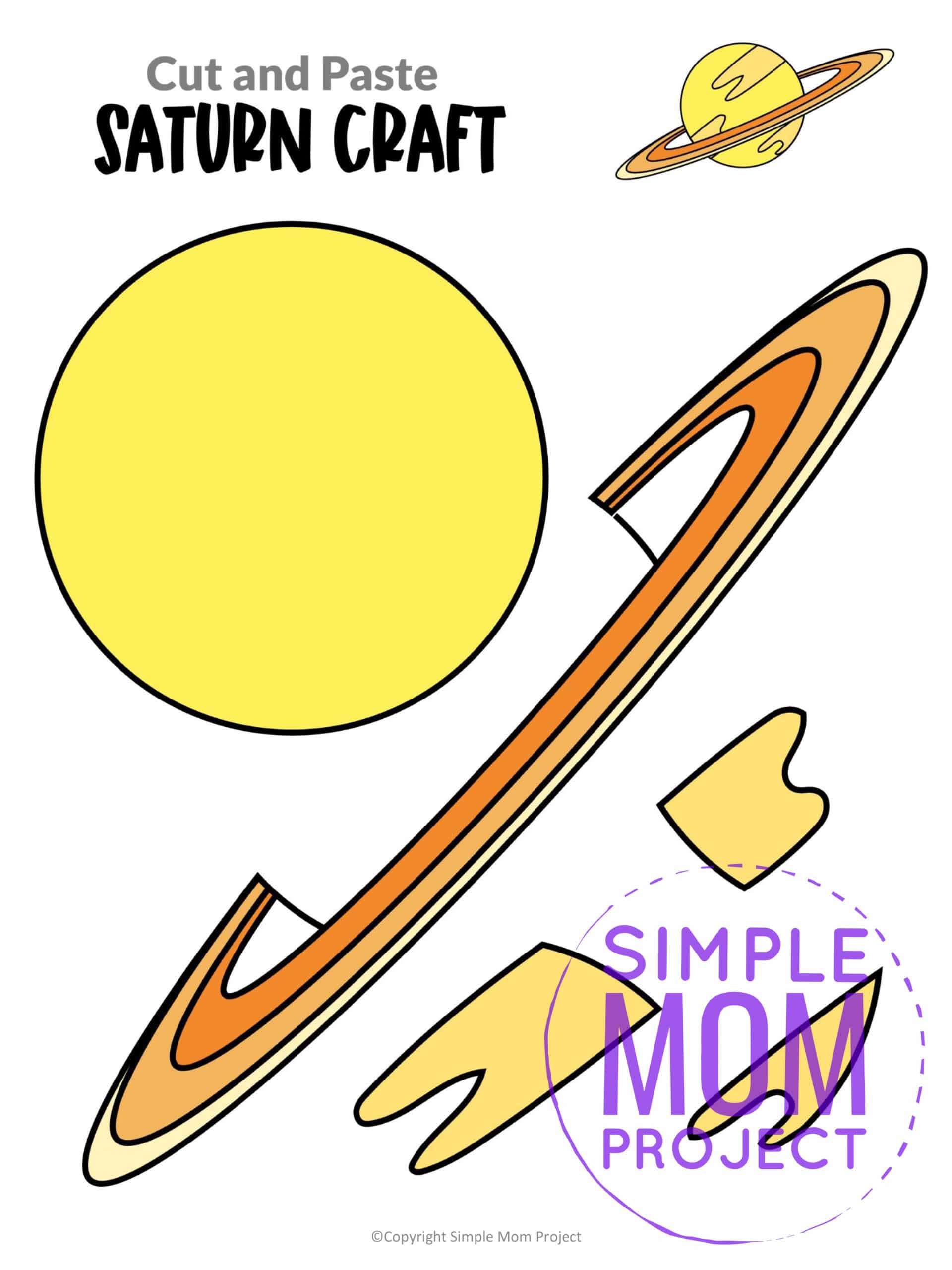 Printable Planet Saturn Craft for Preschoolers, Toddlers and Kindergartners