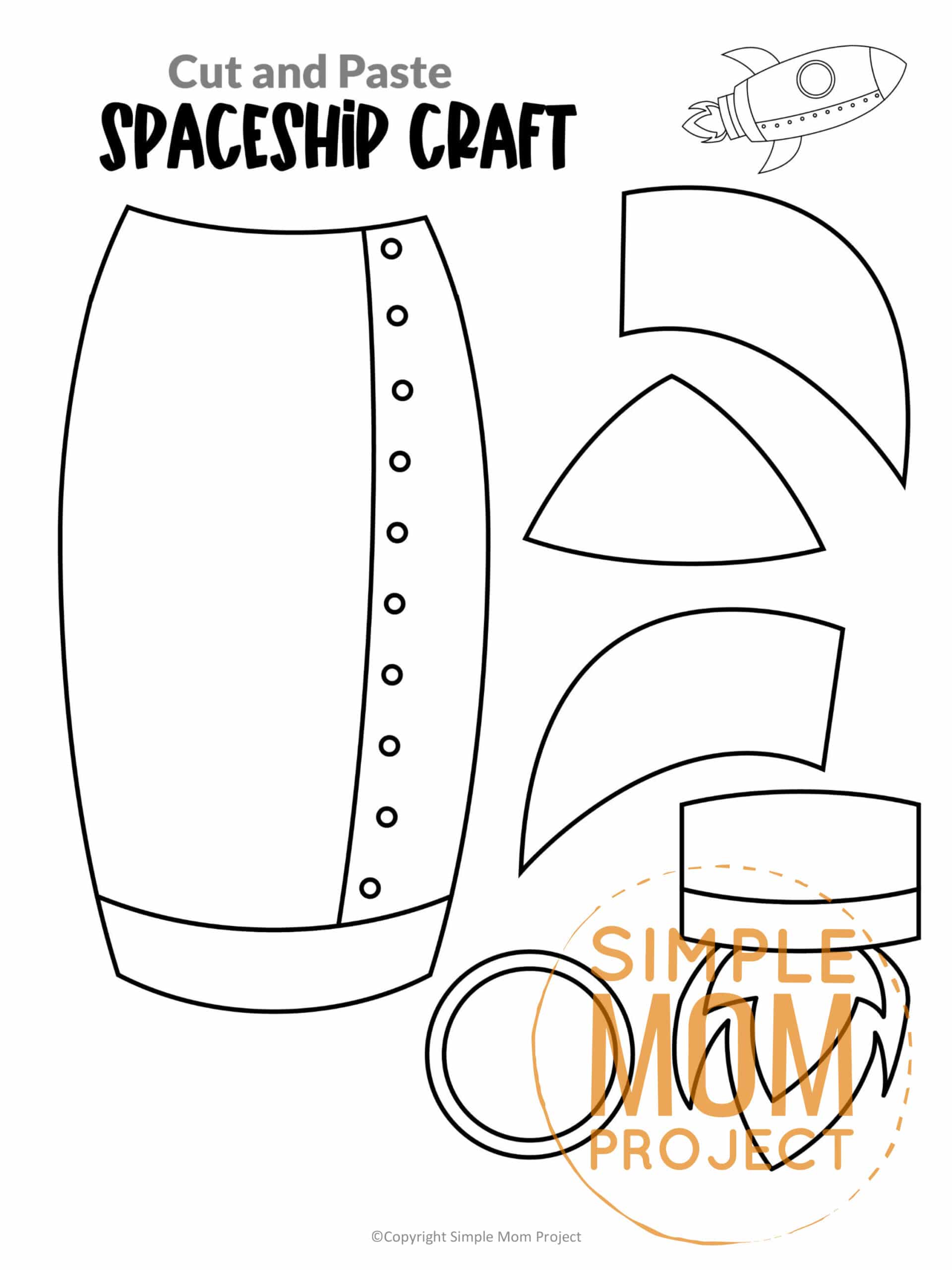 Printable Spaceship Rocketship Craft for Preschoolers, Toddlers and Kindergartners