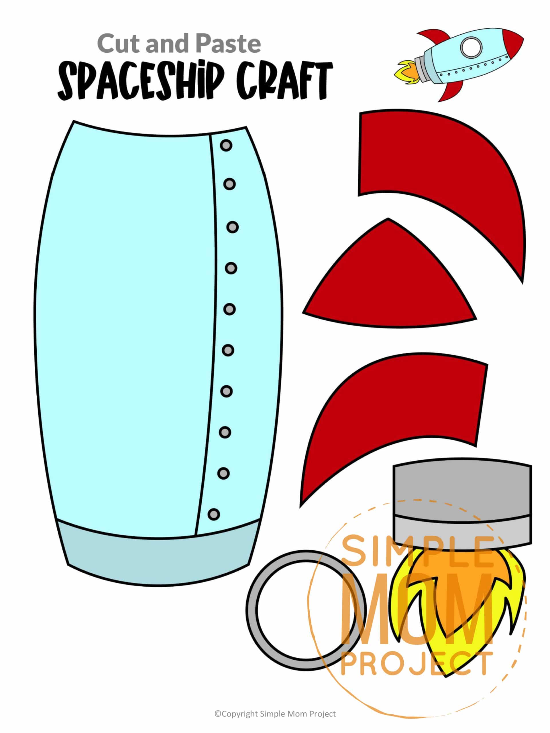 Printable Spaceship Rocketship Craft for Preschoolers, Toddlers and Kindergartners
