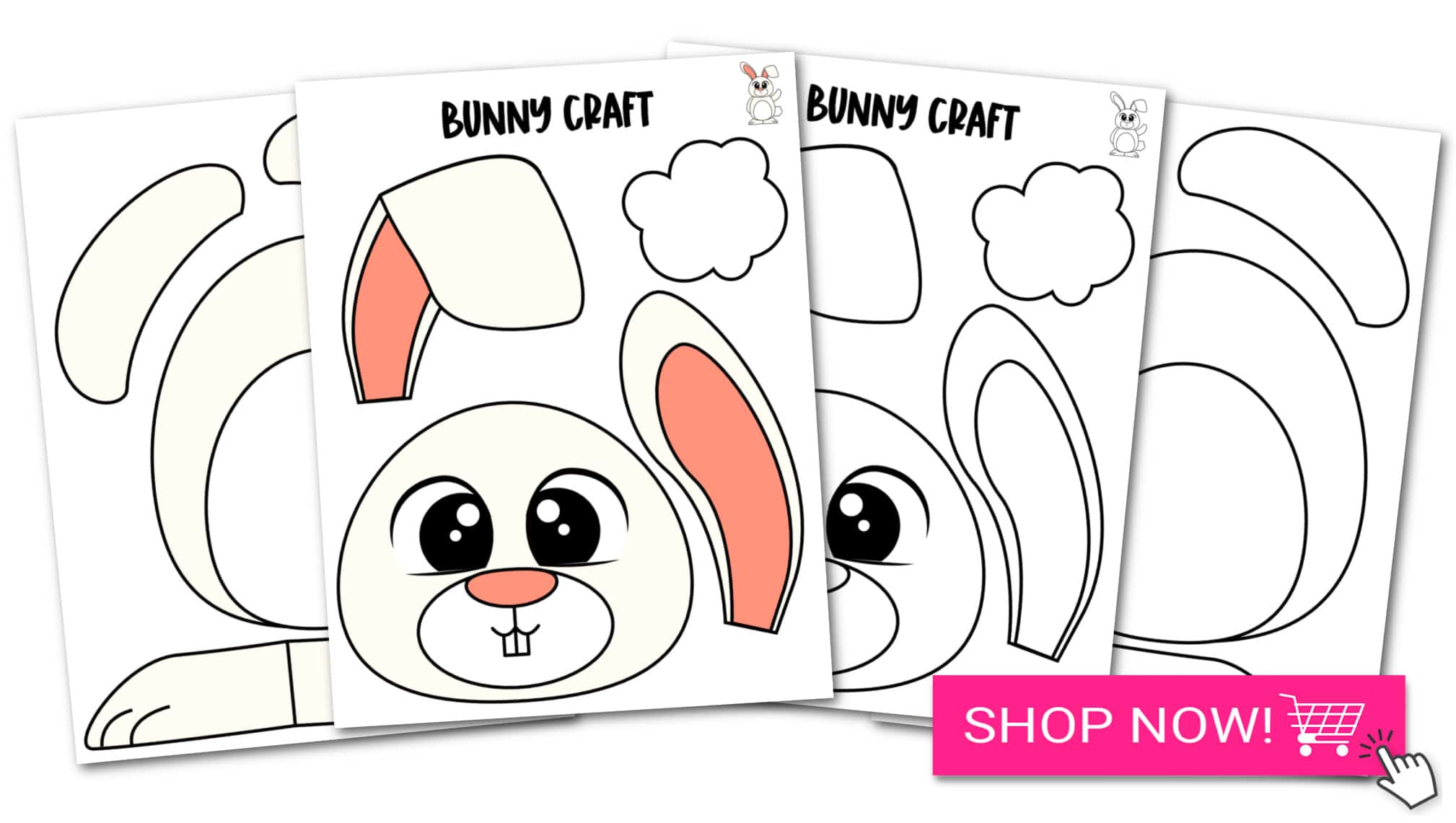 Printable Bunny Rabbit Paper Bag Puppet Craft for Kids Preschoolers Toddlers and Kindergartners