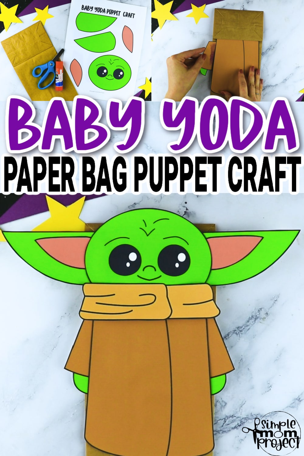 Printable Baby Yoda Paper Bag Star Wars Craft for Kids Preschoolers toddlers