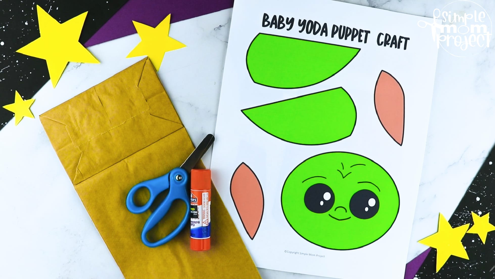 Printable Baby Yoda Paper Bag Star Wars Craft for Kids Preschoolers toddlers