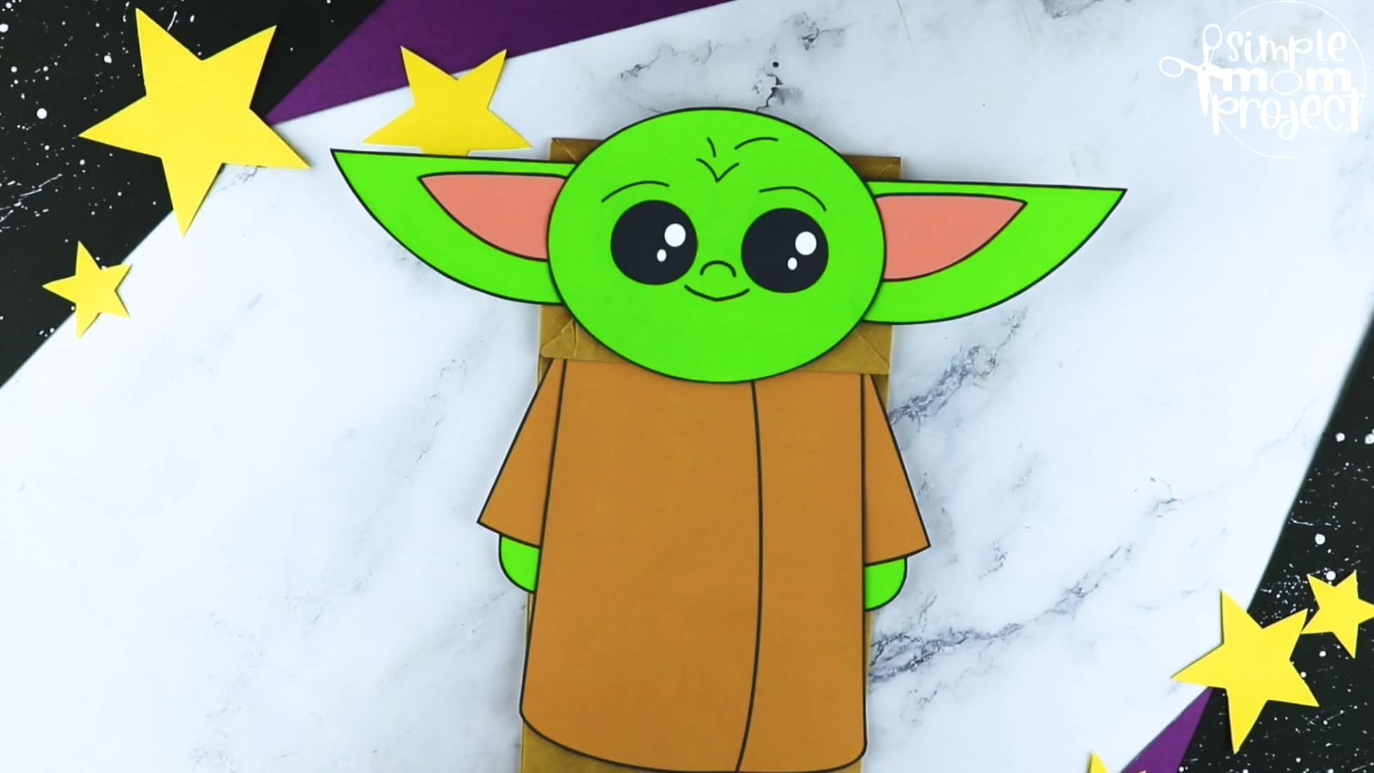 Printable Baby Yoda Paper Bag Star Wars Craft for Kids Preschoolers toddlers