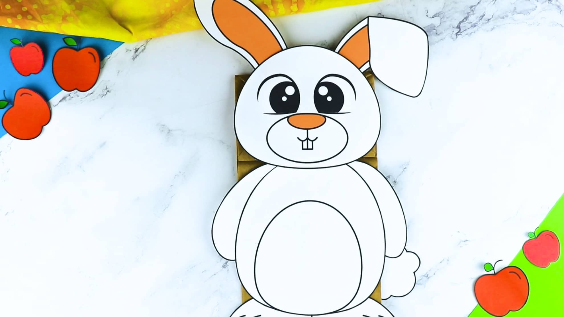 Printable Bunny Rabbit Paper Bag Puppet Craft for Kids Preschoolers Toddlers and Kindergartners