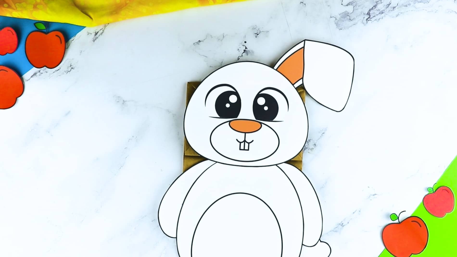 Printable Bunny Rabbit Paper Bag Puppet Craft for Kids Preschoolers Toddlers and Kindergartners