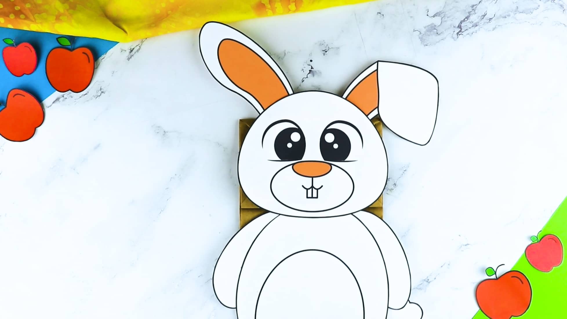 Printable Bunny Rabbit Paper Bag Puppet Craft for Kids Preschoolers Toddlers and Kindergartners