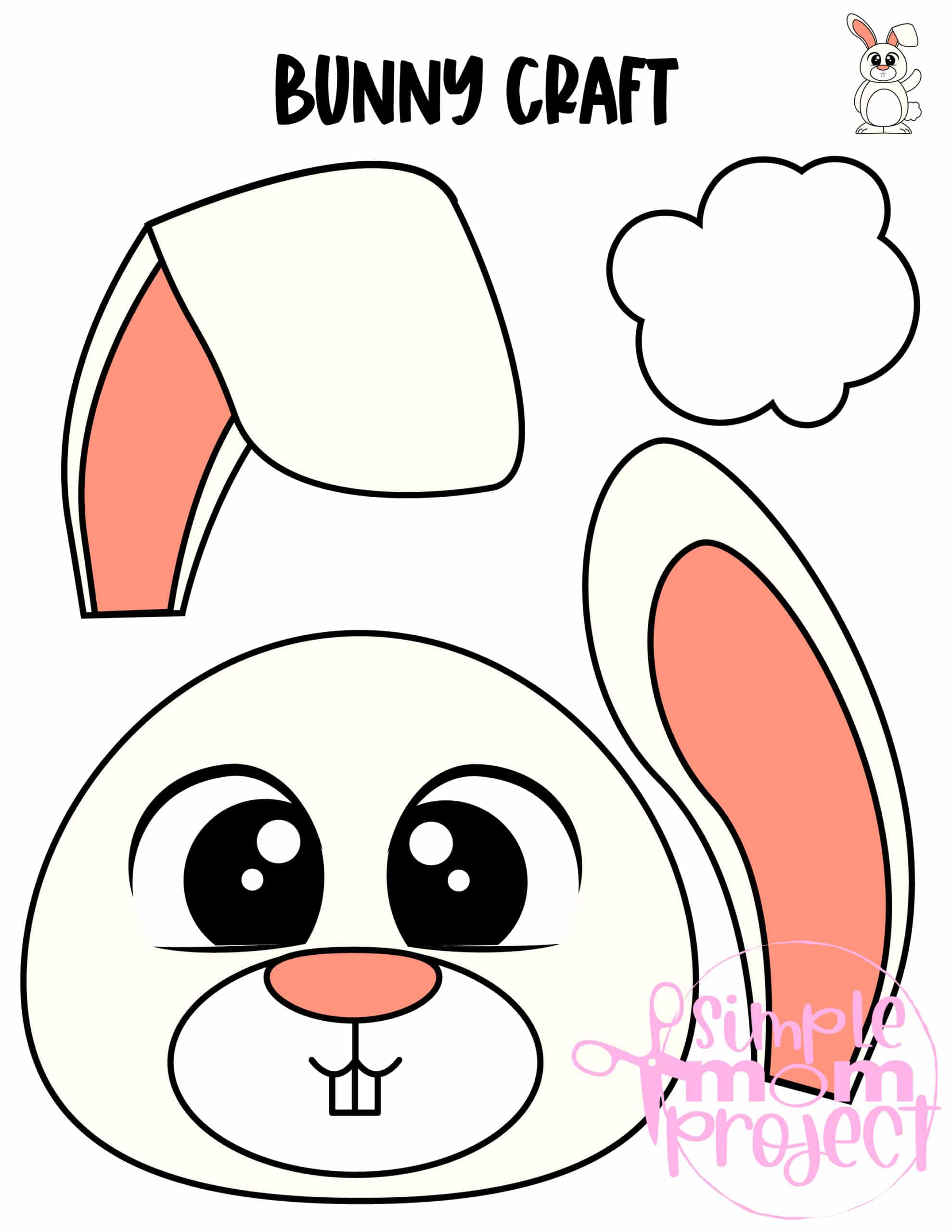 Printable Bunny Rabbit Paper Bag Puppet Craft for Kids Preschoolers Toddlers and Kindergartners