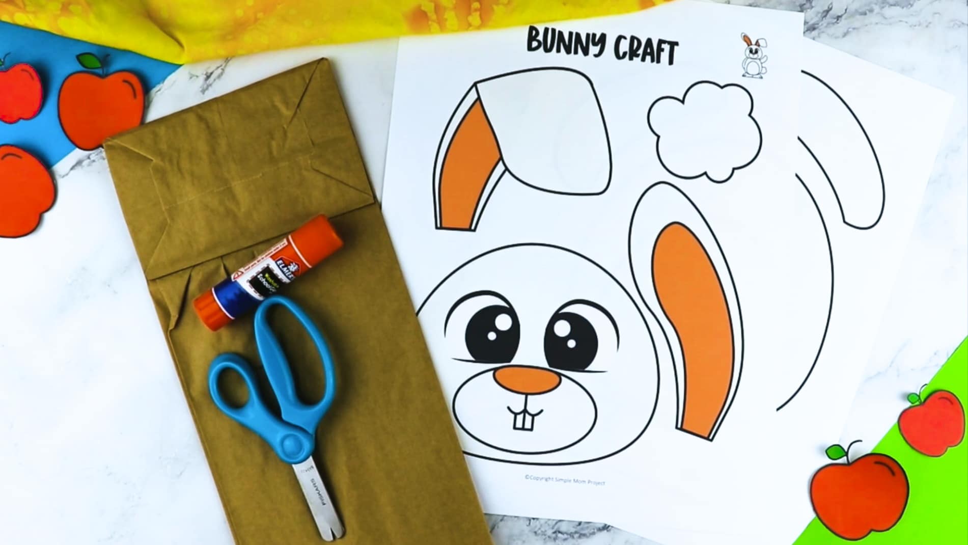 Printable Bunny Rabbit Paper Bag Puppet Craft for Kids Preschoolers Toddlers and Kindergartners